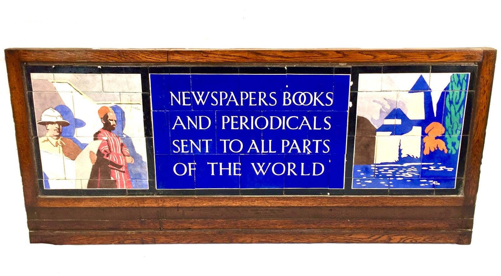Antique Advertising W. H. Smith Stationery Shop Large Framed Tile Sign C.1920 photo vinterior