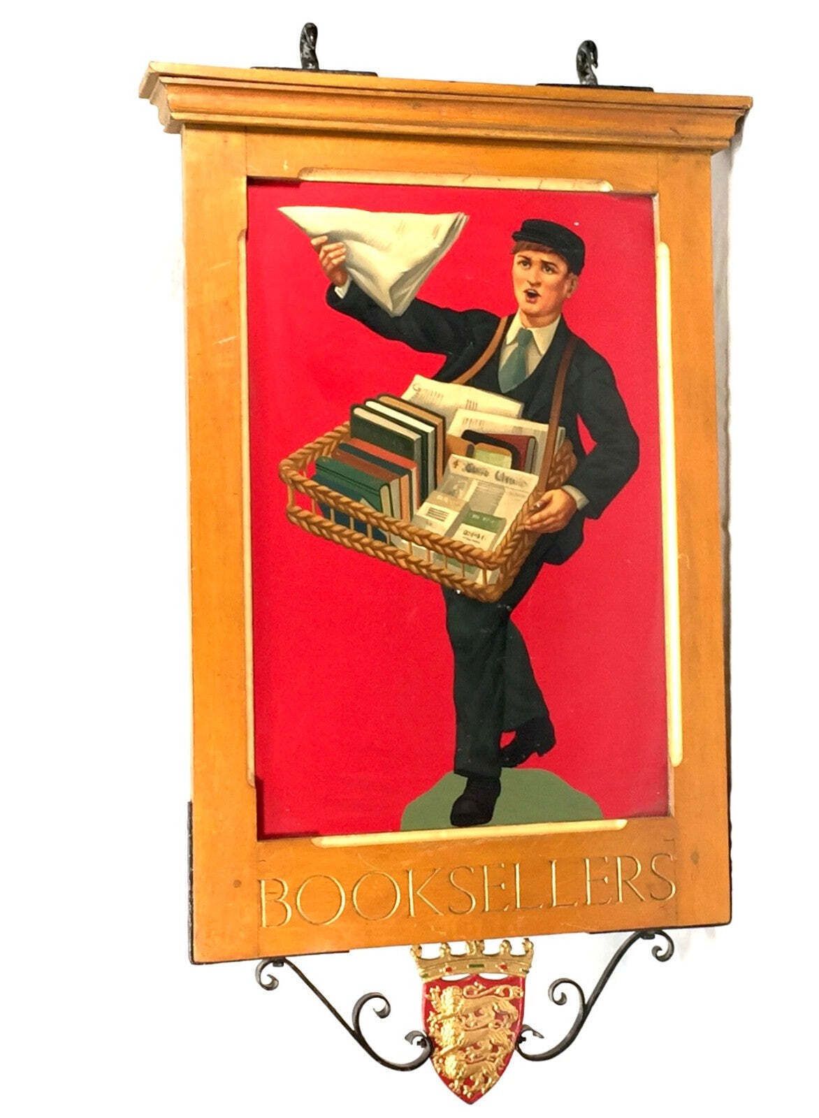 Antique Advertising Large 1930s W. H. Smith Painted Newsboy Hanging Shop Sign