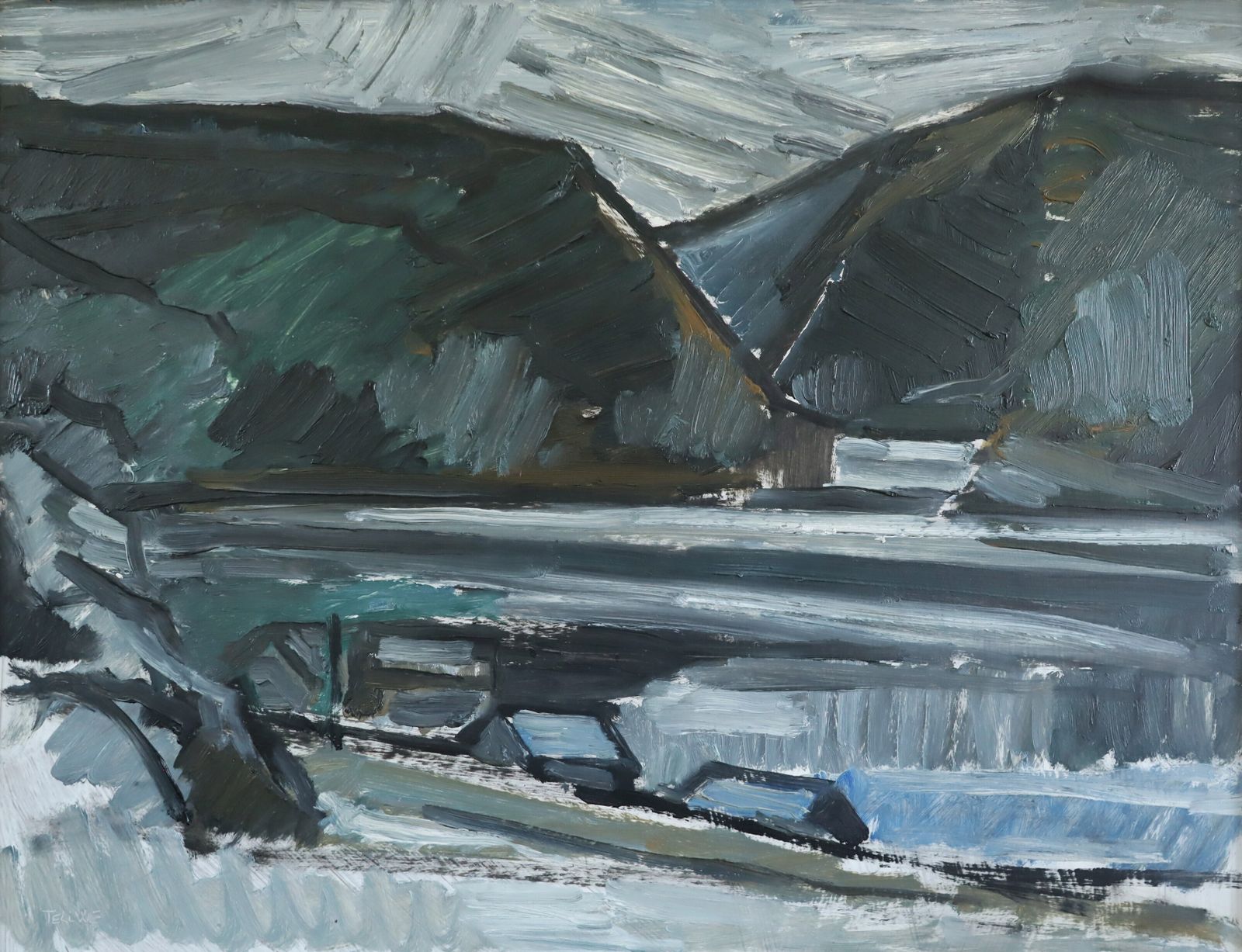 Winter Valley Oil Painting, Mid 20th Century photo buy