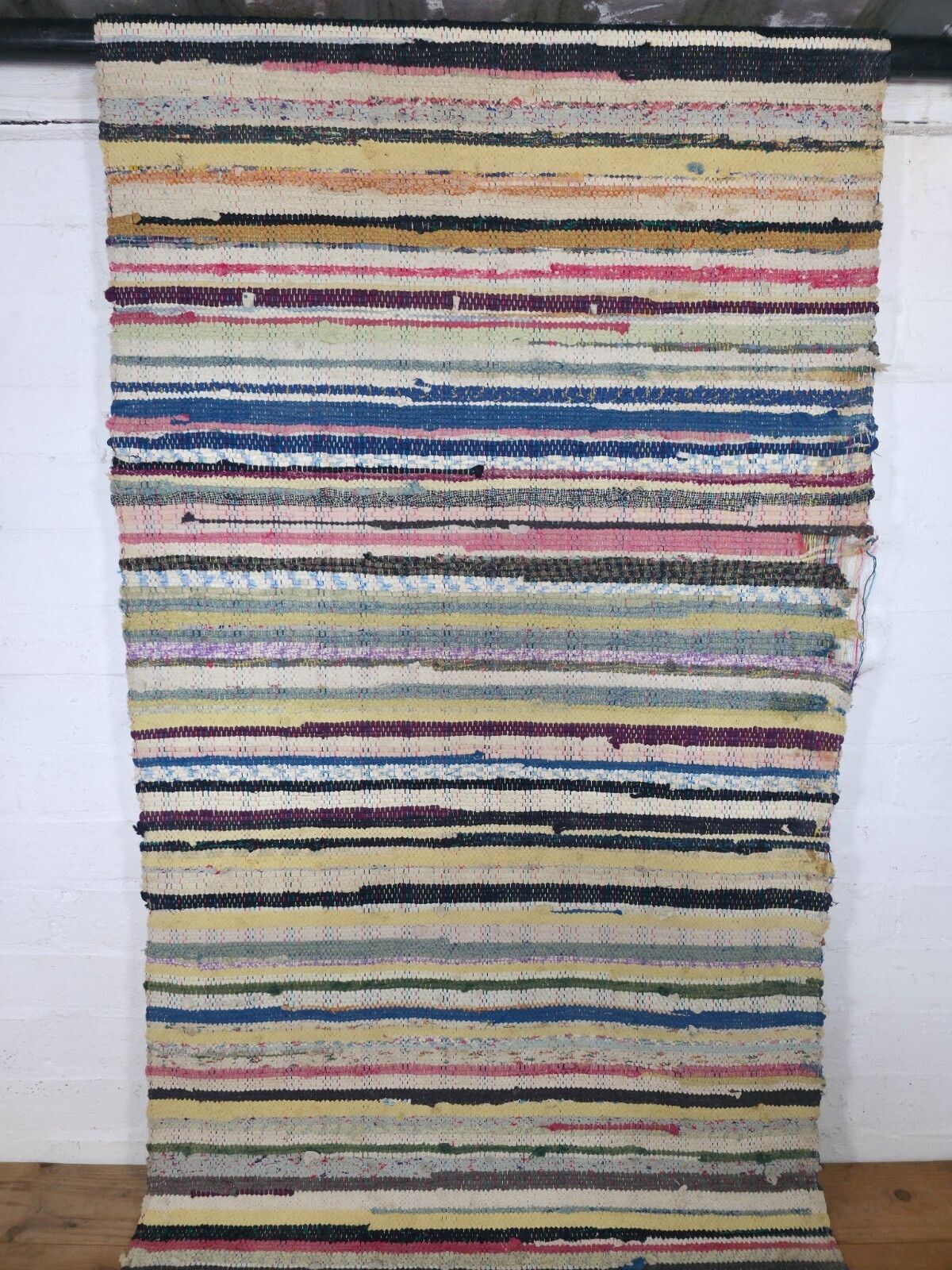 Vintage 4.5m 1950's Swedish Scandinavian Hand Woven Rag Rug Carpet Runner Yoga photo vinterior