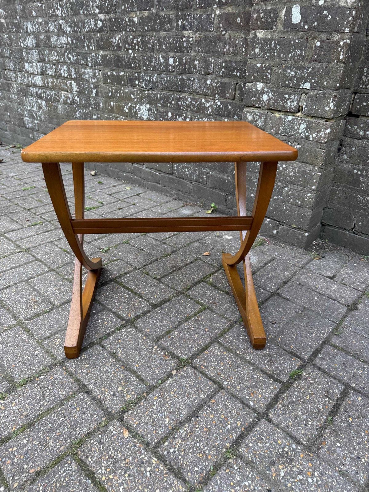 Vintage Authentic Nathan Teak X Frame Side Table, Mid Century Modern 1960s Accent Table With Original Label photo Furniture