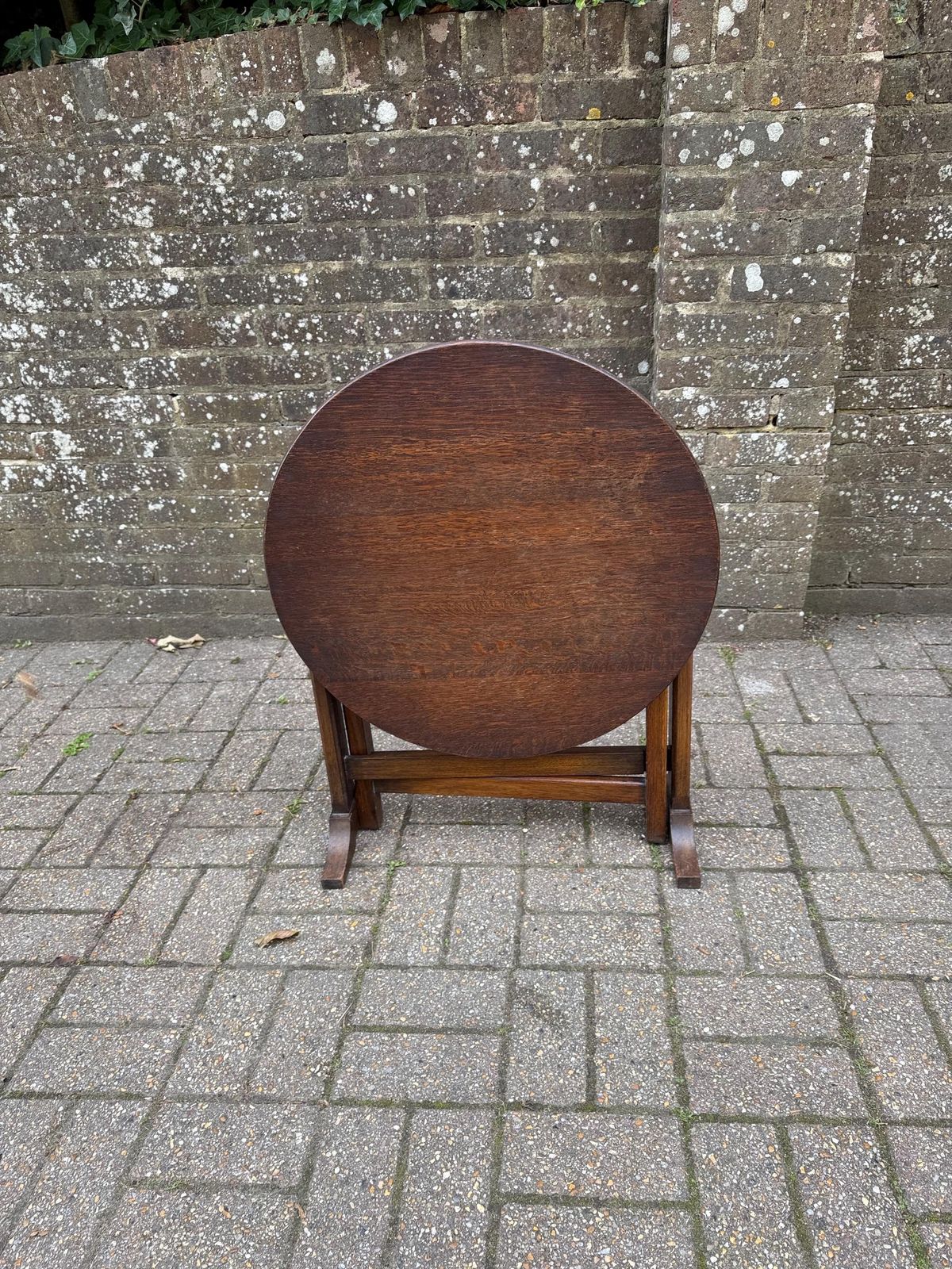 Antique Oak Gateleg Folding Table | English Arts & Crafts Style Solid Oak Round Side Table C.1920s–30s photo for sale