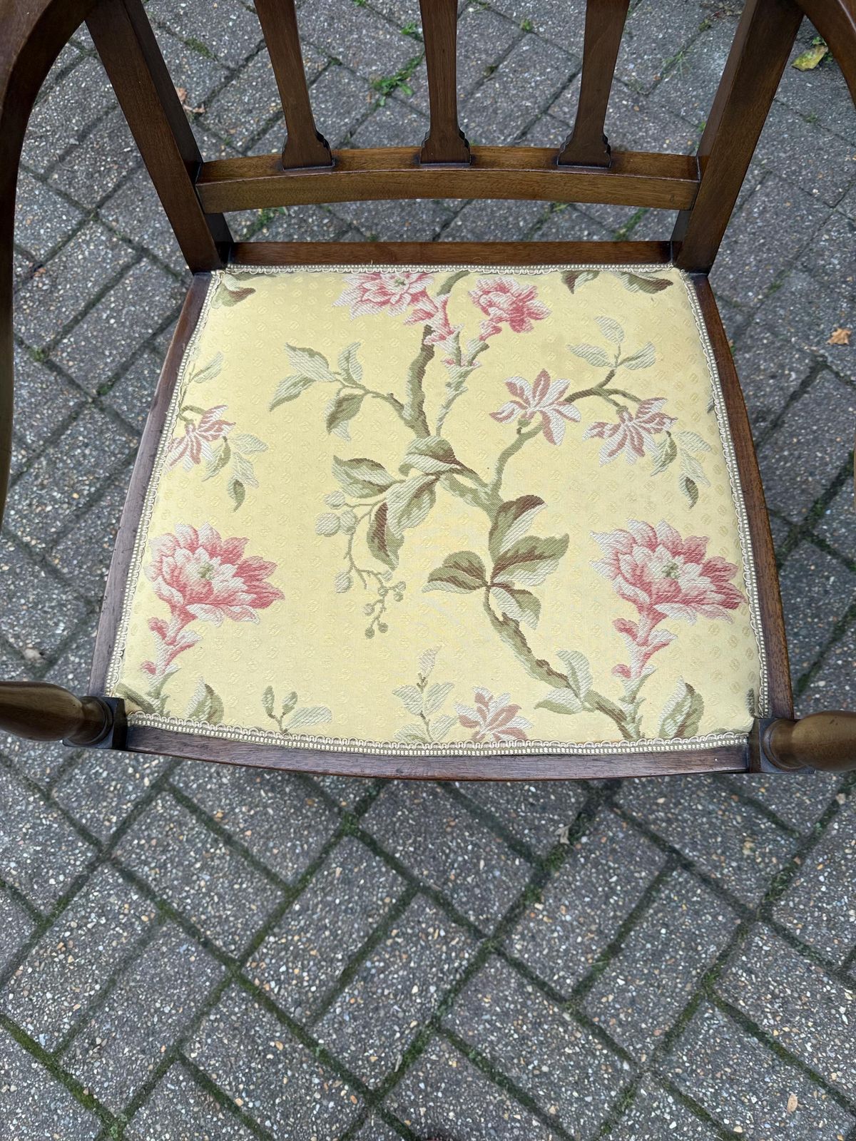 Antique 1920s  30s Edwardian Revival Mahogany Armchair With Floral Upholstery, Antique Carver Chair Early 1900s England photo 345.0