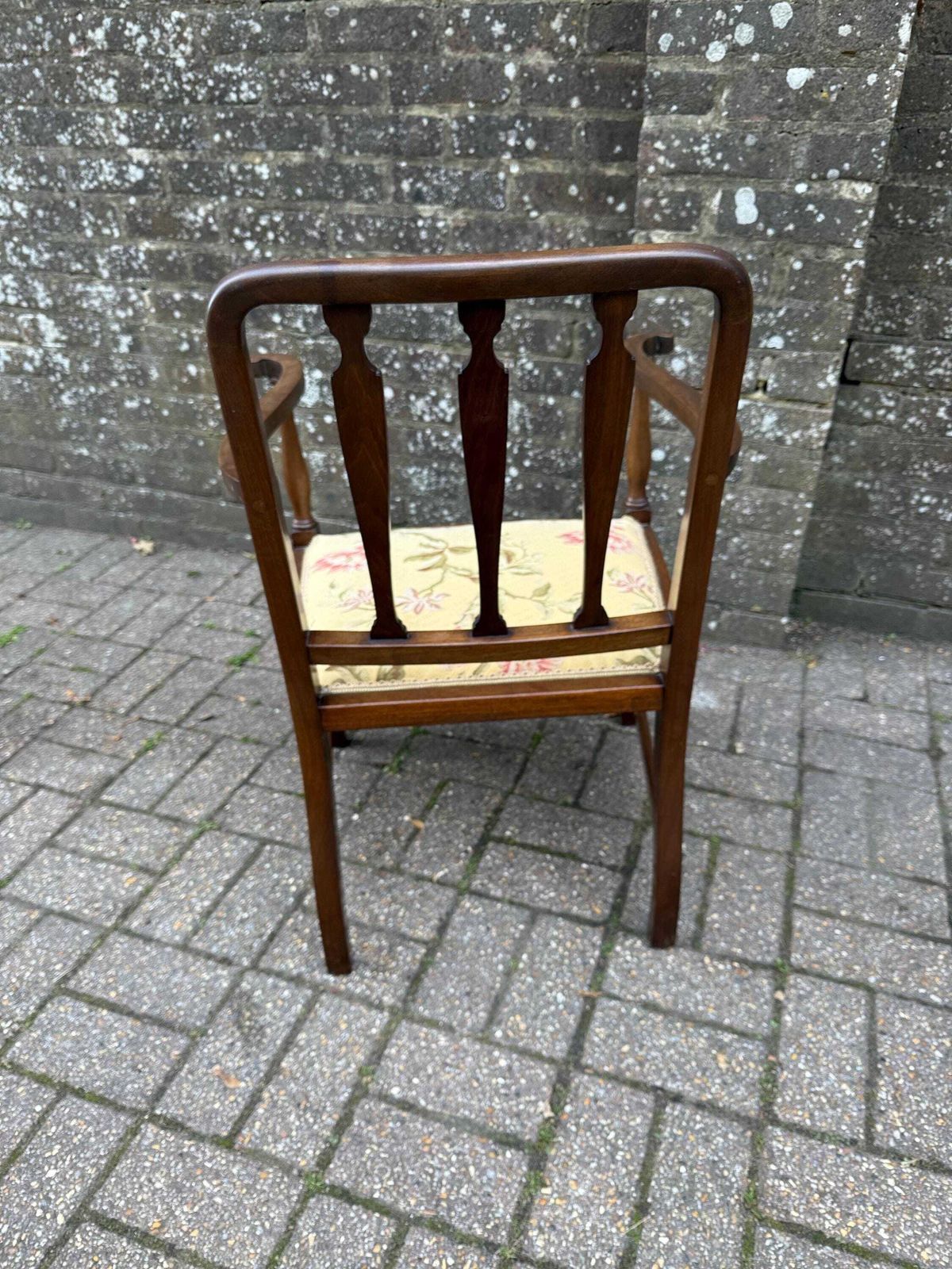 Antique 1920s  30s Edwardian Revival Mahogany Armchair With Floral Upholstery, Antique Carver Chair Early 1900s England photo buy