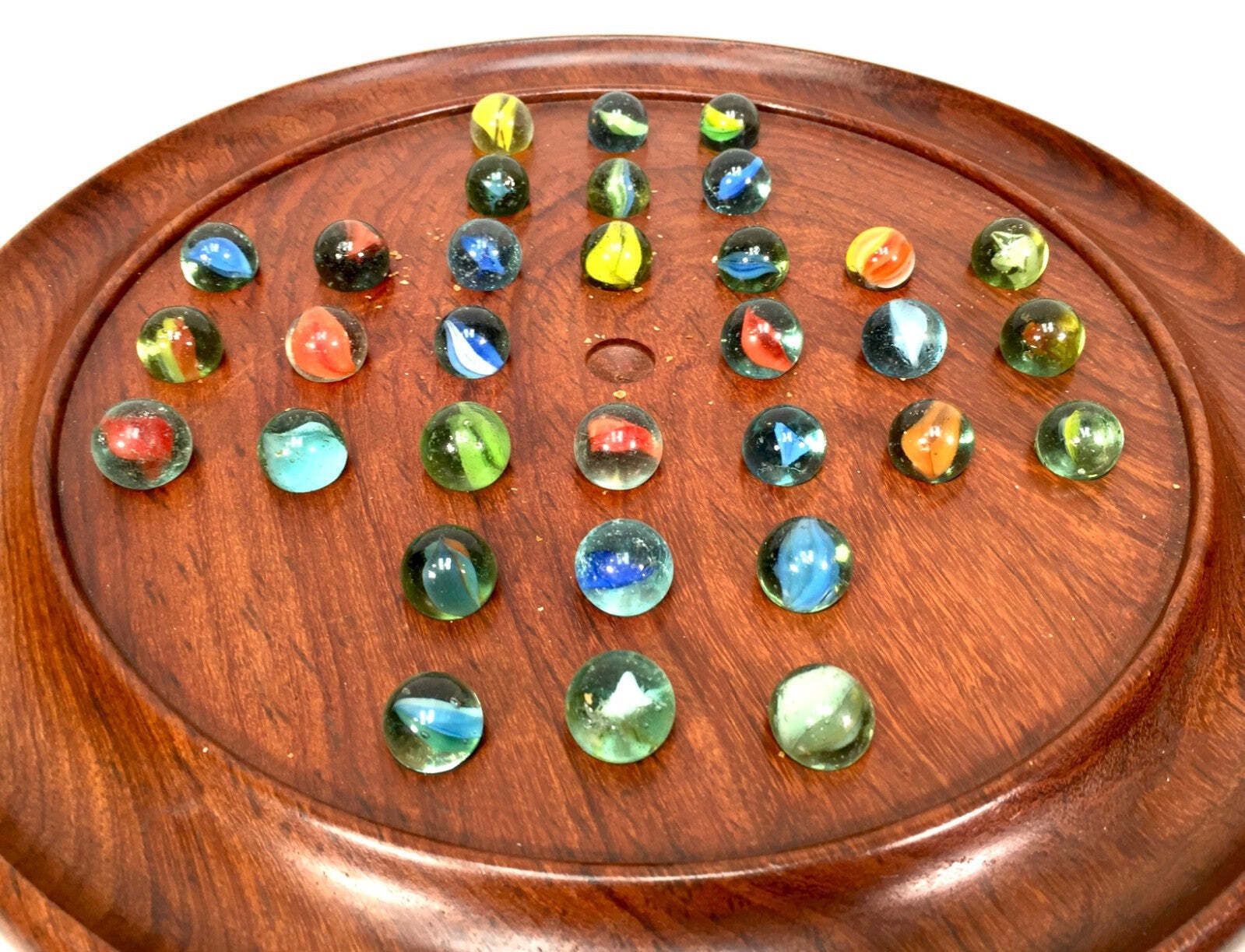 Wooden Solitaire Table Stand &Amp; &Nbsp;Glass Marble Set / Complete Antique 20th Century photo Home Decor