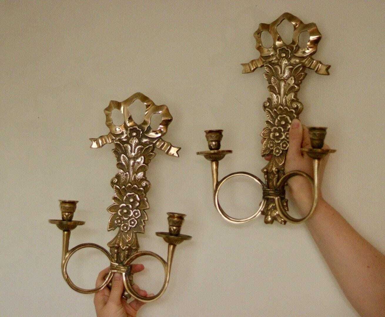 Pair Of Mid Century Italian Brass Bow Sconces photo furniture