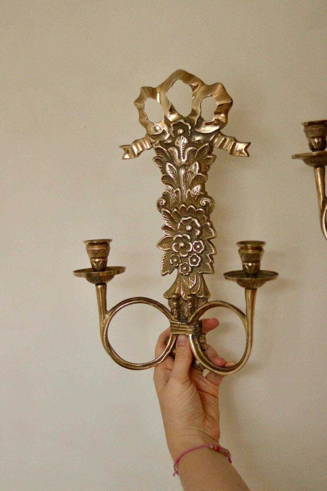 Pair Of Mid Century Italian Brass Bow Sconces photo 215.0