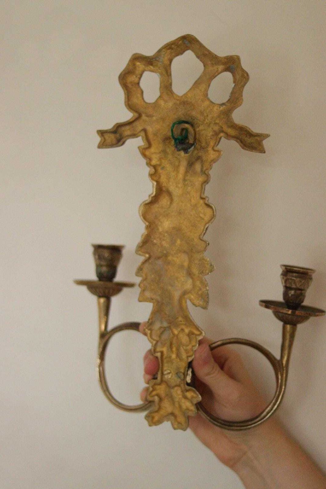 Pair Of Mid Century Italian Brass Bow Sconces photo vintage