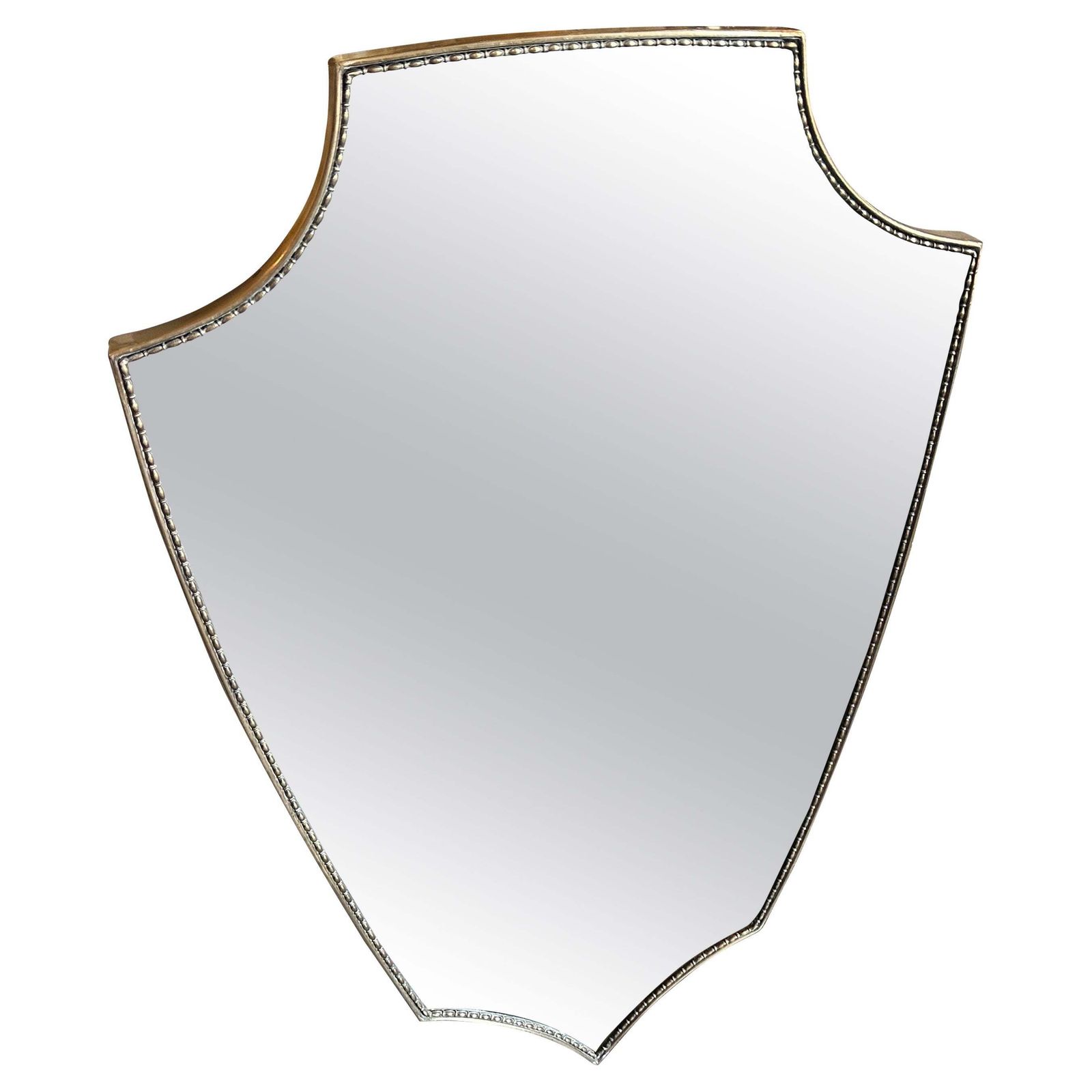 1960s Gio Ponti Style Mid Century Modern Brass Italian Shield Wall Mirror