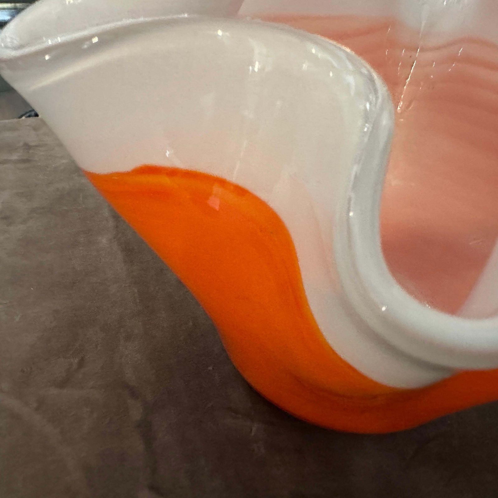 1970s Modern Orange And White Murano Glass Vase In The Manner Of Venini photo vinterior