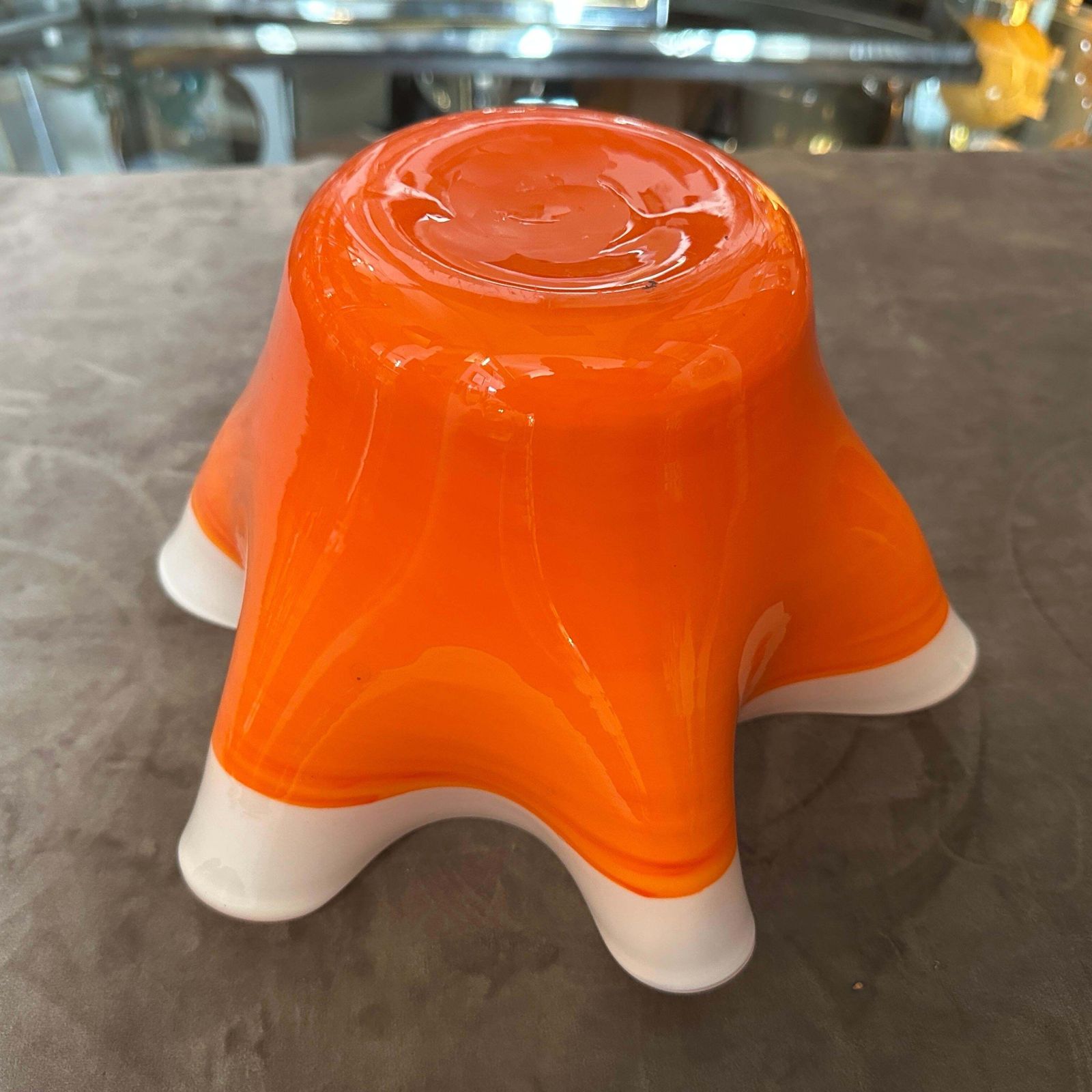 photo furniture 1970s Modern Orange And White Murano Glass Vase In The Manner Of Venini