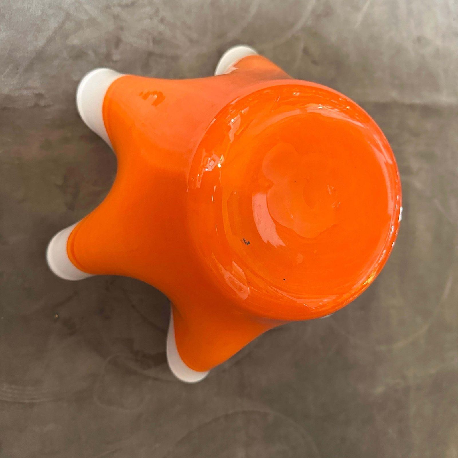 photo for sale 1970s Modern Orange And White Murano Glass Vase In The Manner Of Venini