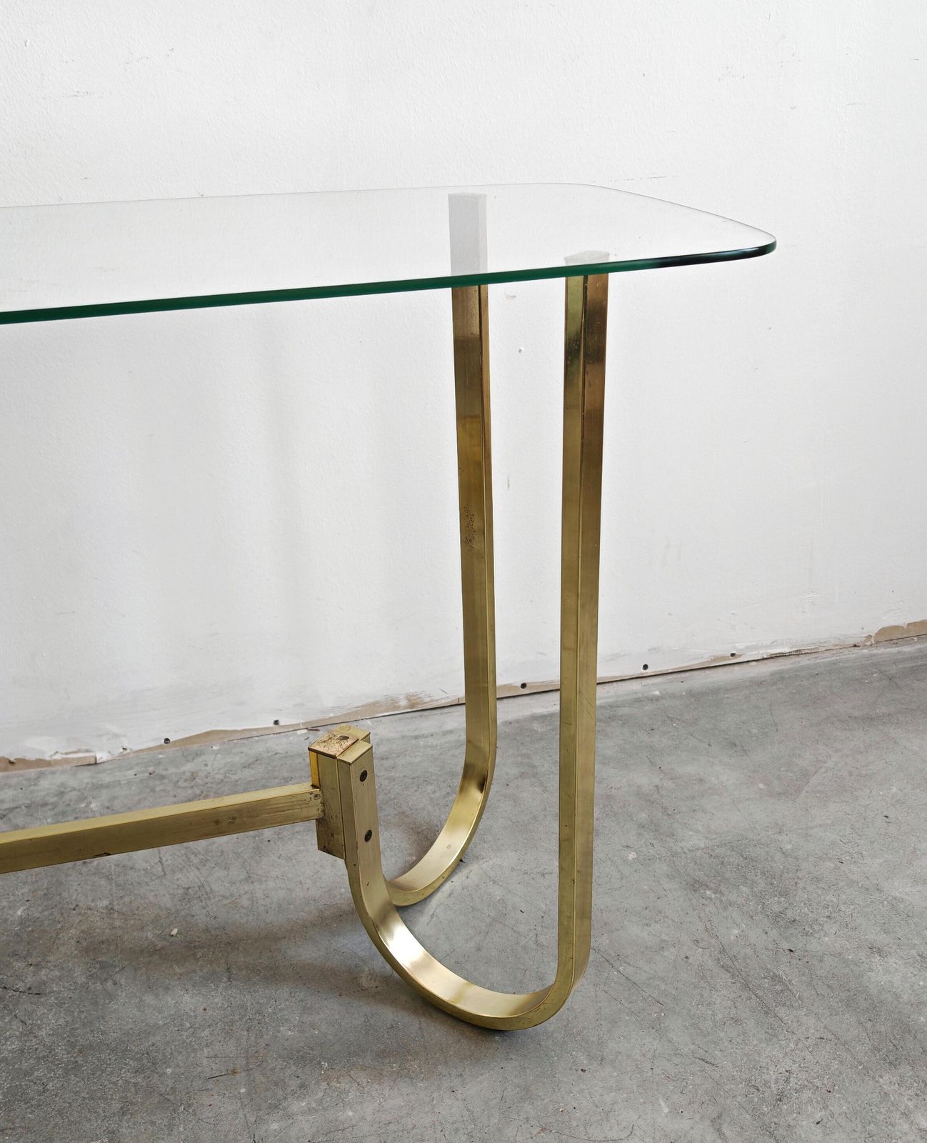 Mid Century Console Table In Galvanized Aluminum With Glass Top, Germany 1970s photo Furniture