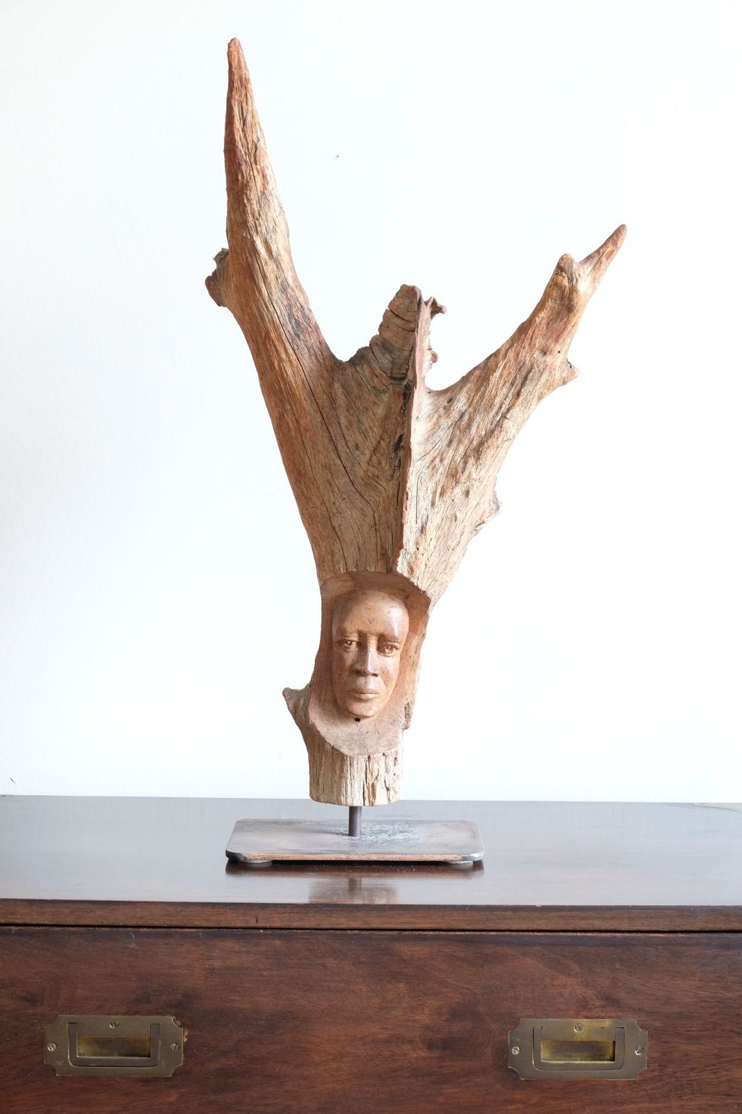 photo for sale Primitive Carved Driftwood Folk Art Face Sculpture From Beachfound Wood