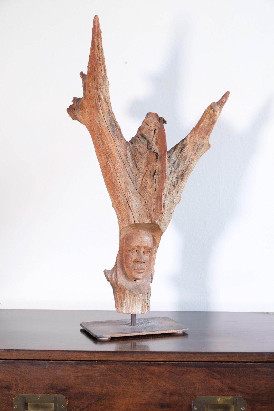 Art Primitive Carved Driftwood Folk Art Face Sculpture From Beachfound Wood photo