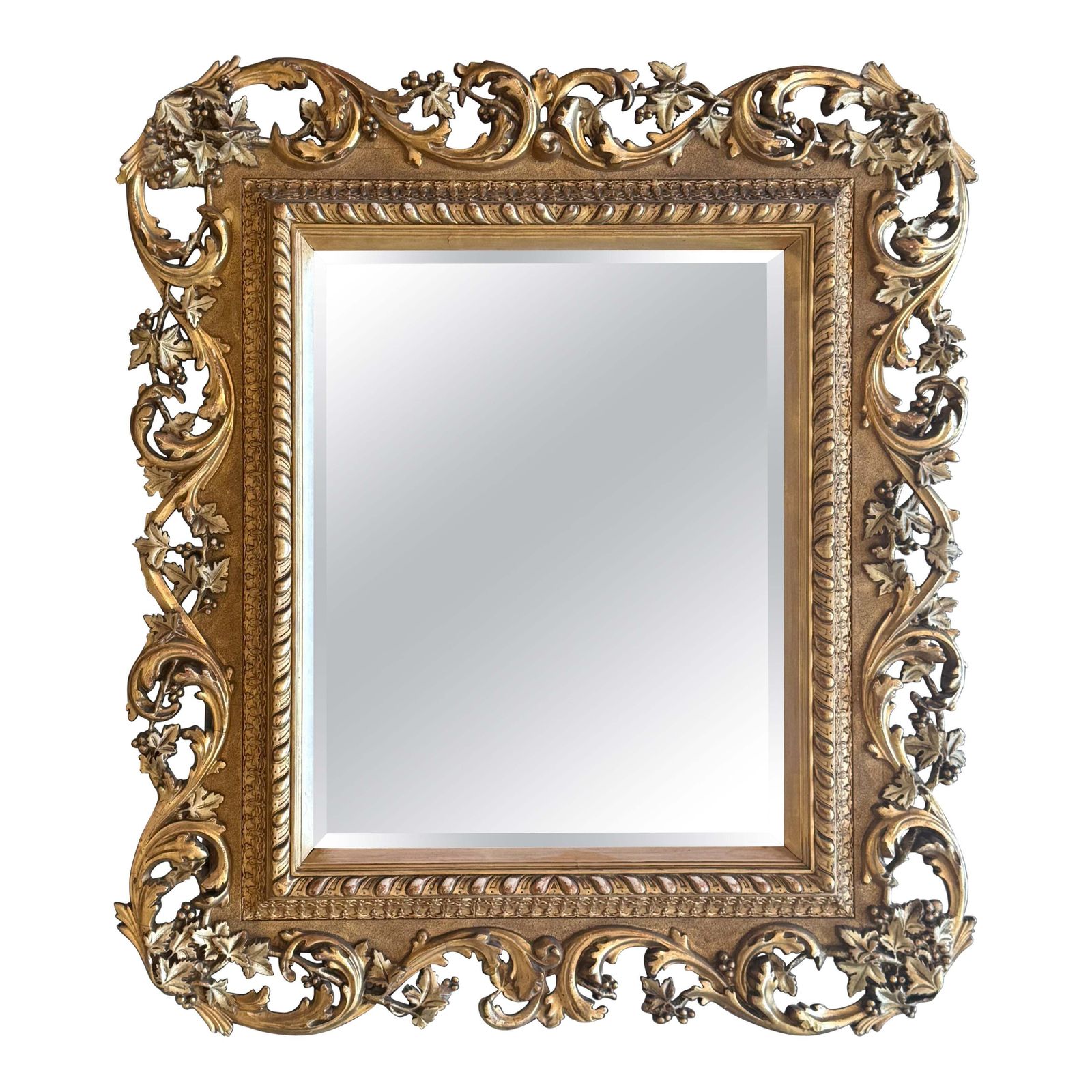 Spanish 20th Baroque Style Carved Walnut Ormolu Gilded Mirror