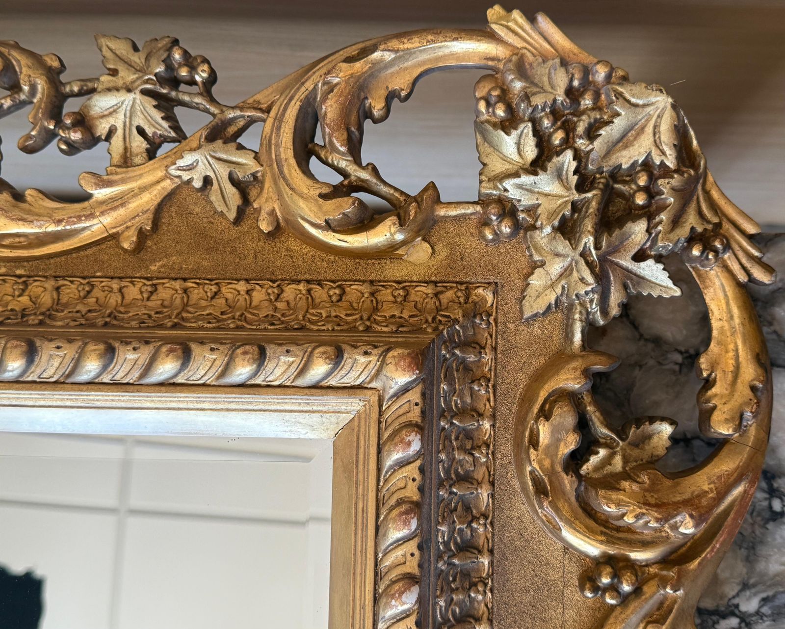 Spanish 20th Baroque Style Carved Walnut Ormolu Gilded Mirror photo for sale