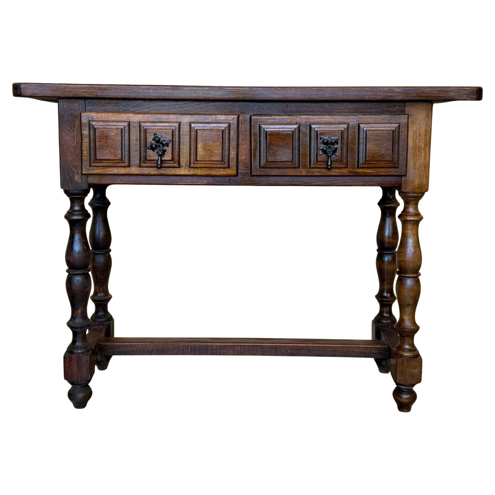 Console espagnole à deux tiroirs sculptés, années 1940