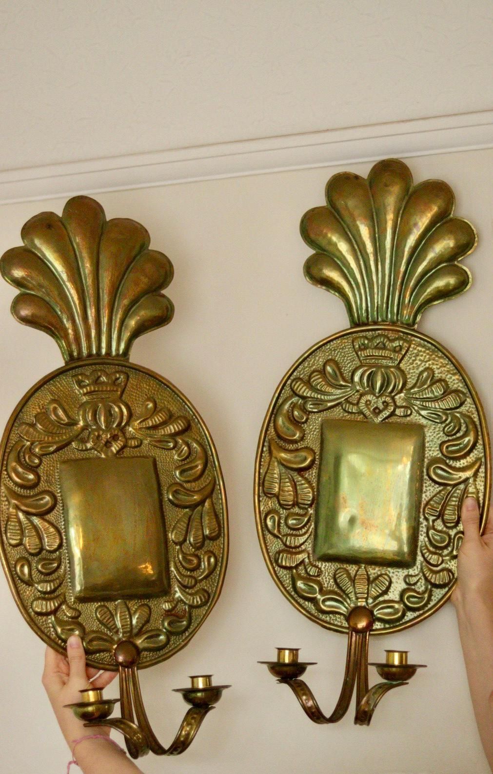 Pair Of Large Mid Century Swedish Brass Sconces photo furniture
