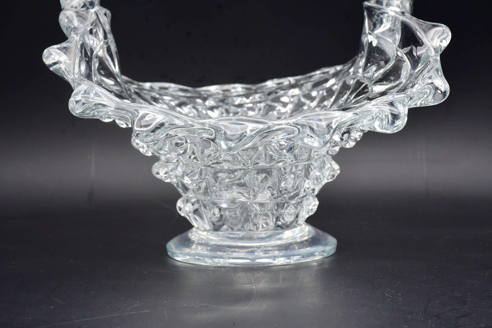 Home Decor Barovier Rostrato Murano Italian Glass Basket Centerpiece Vase, 1940s photo