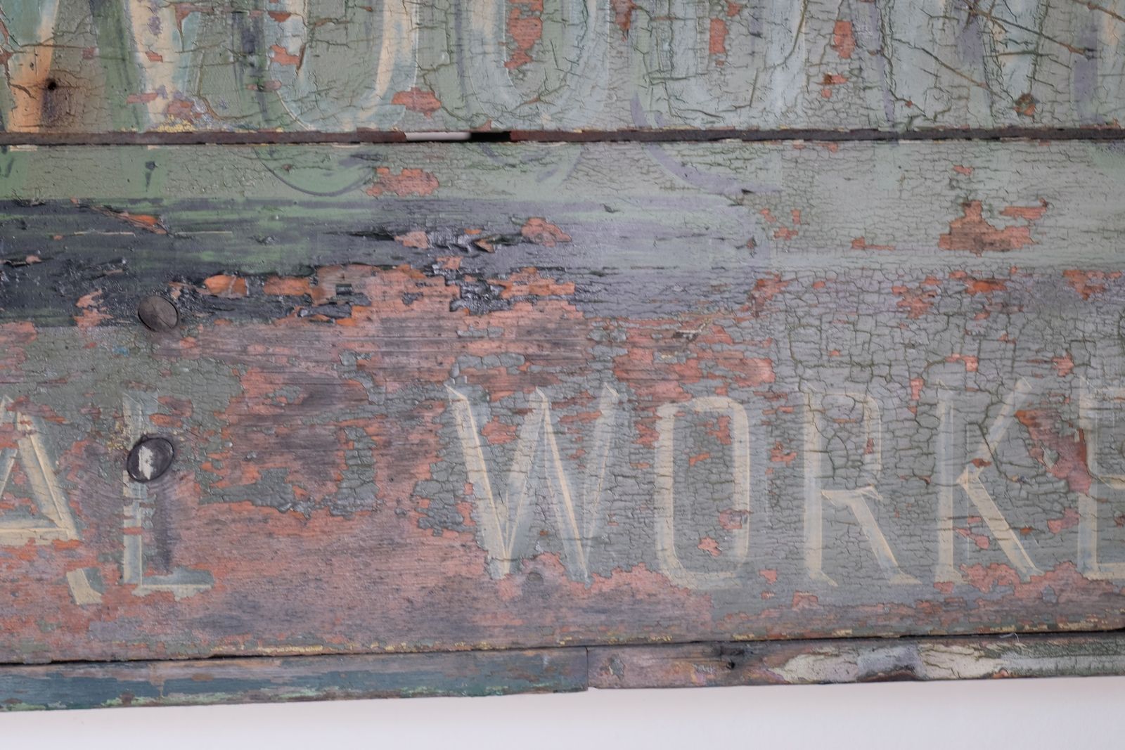 Vintage Mid Century Hand Painted Advertising Sign – Rare Distressed Original photo furniture