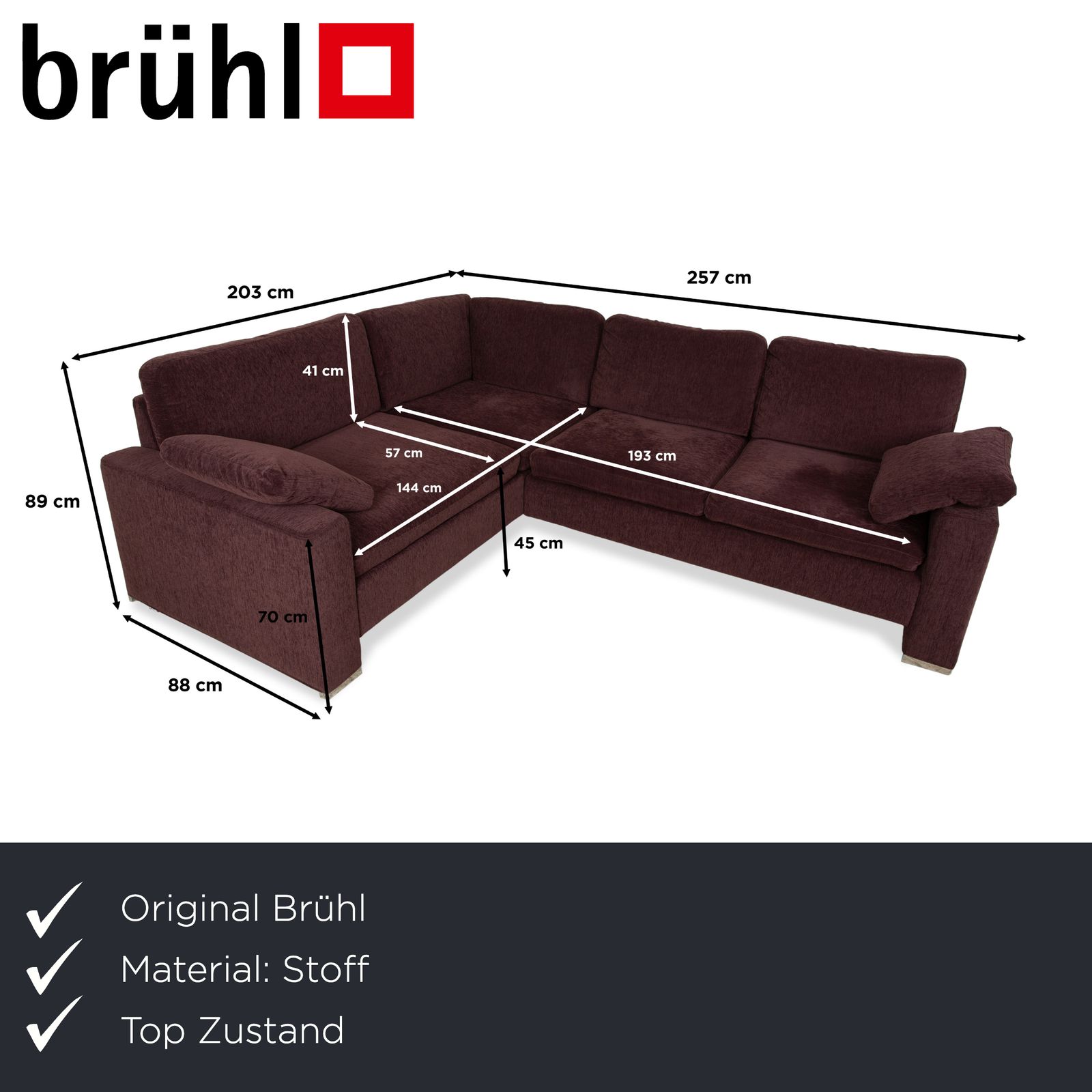 Canapé d'angle Brühl Alba en tissu, bordeaux foncé photo furniture