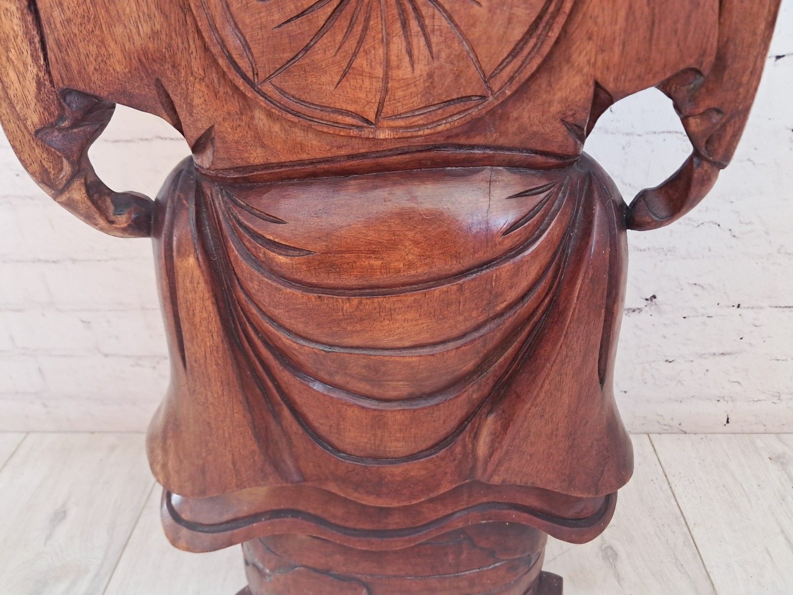 photo buy Vintage Lucky Wooden Laughing Buddha Large Hand Carved On World Golden Nugget