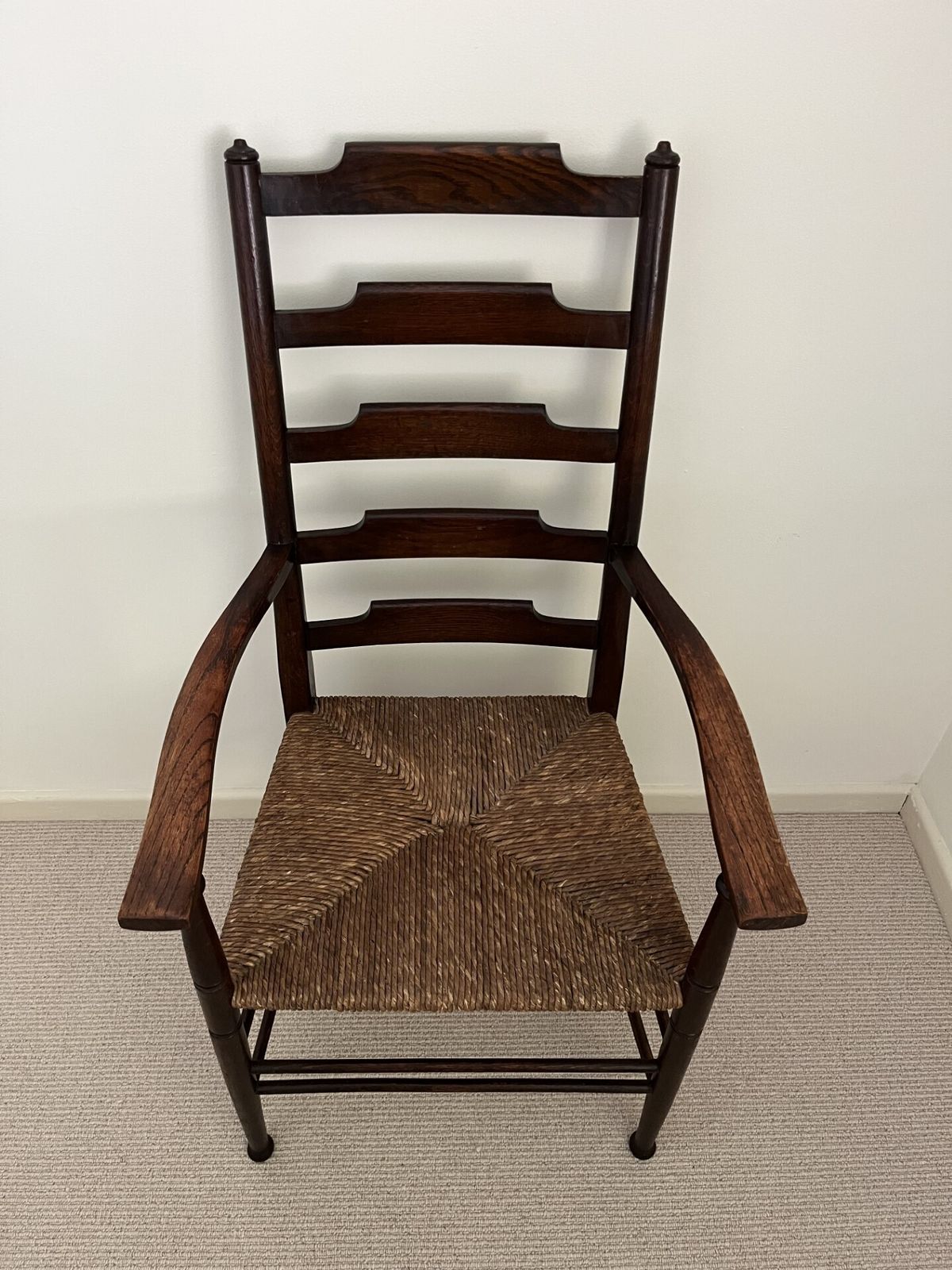 Arts And Crafts Liberty Ladderback Armchair By William Birch In Ash Rush Seat photo for sale