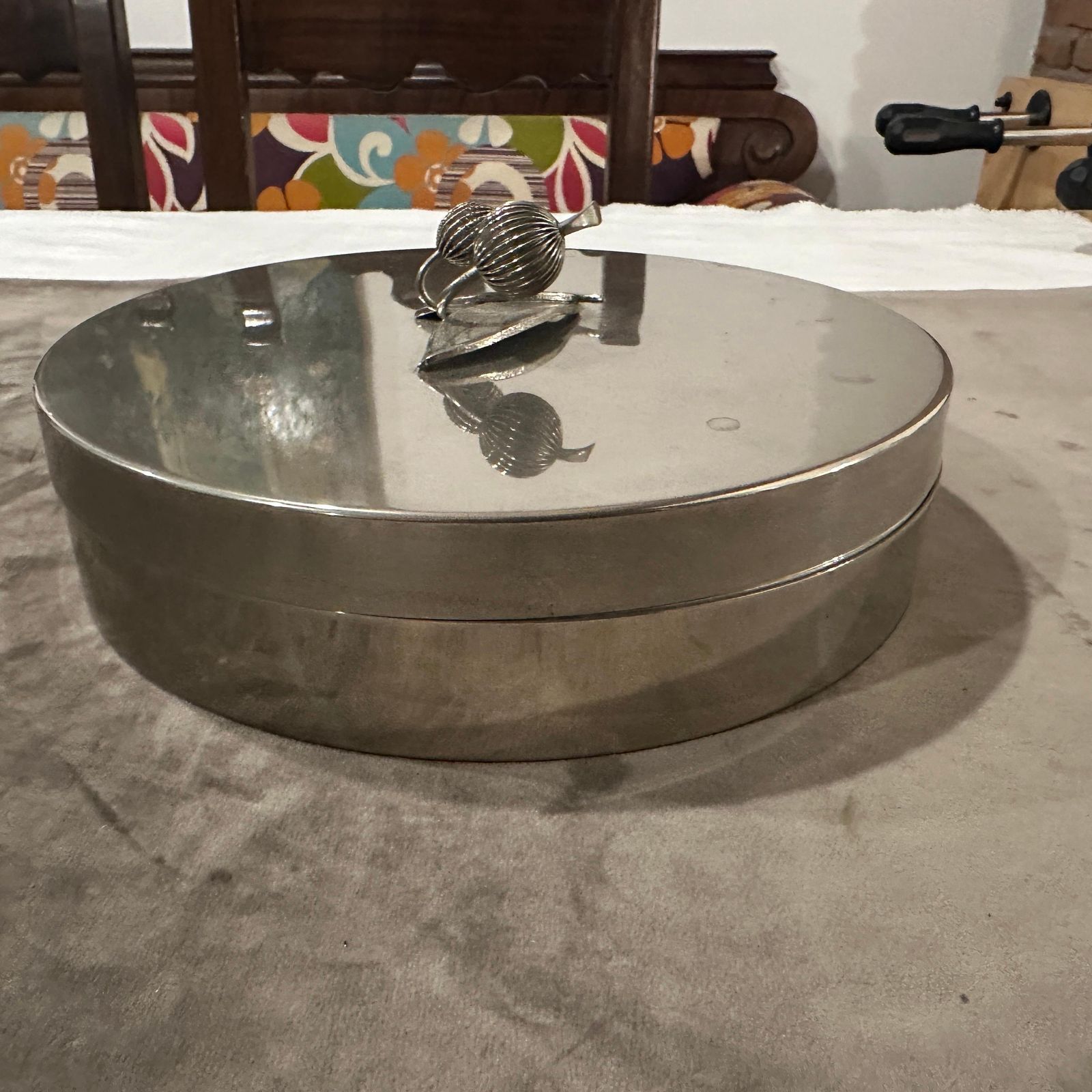 photo vinterior 1970s Modern Silver Plated Round Jewelry Box By Renzo Casati Firenze