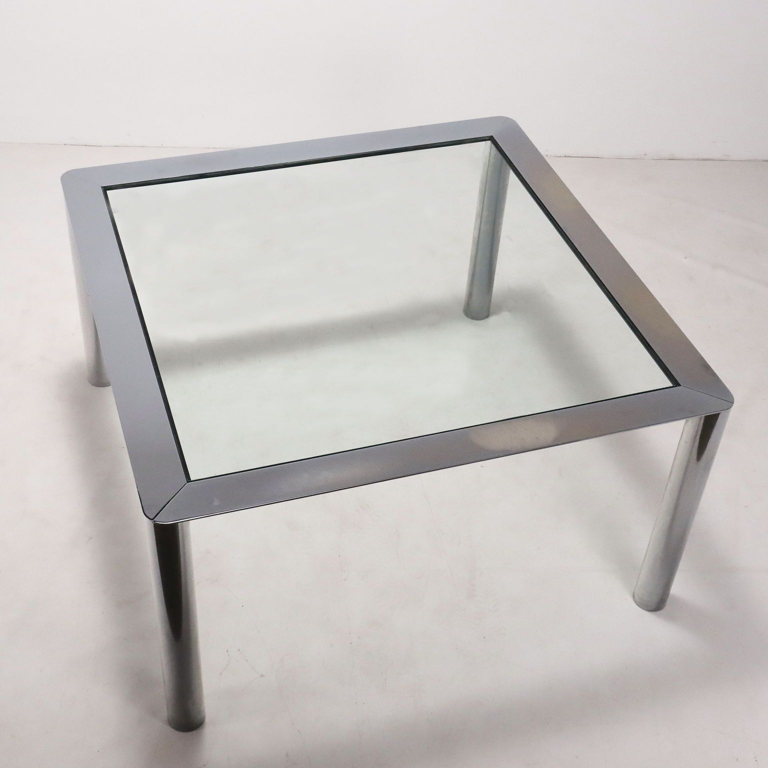 Vintage Table Chromed Metal Glass Italy 1960s 1970s photo vinterior