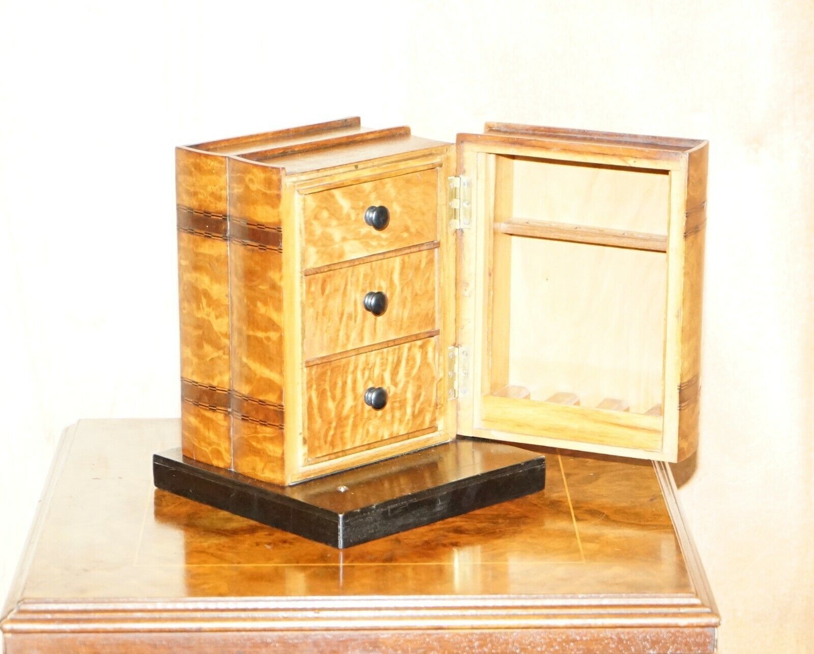 Stunning Faux Books Walnut & Satinwood Smoking Pipe Rack Holder With Drawers photo furniture