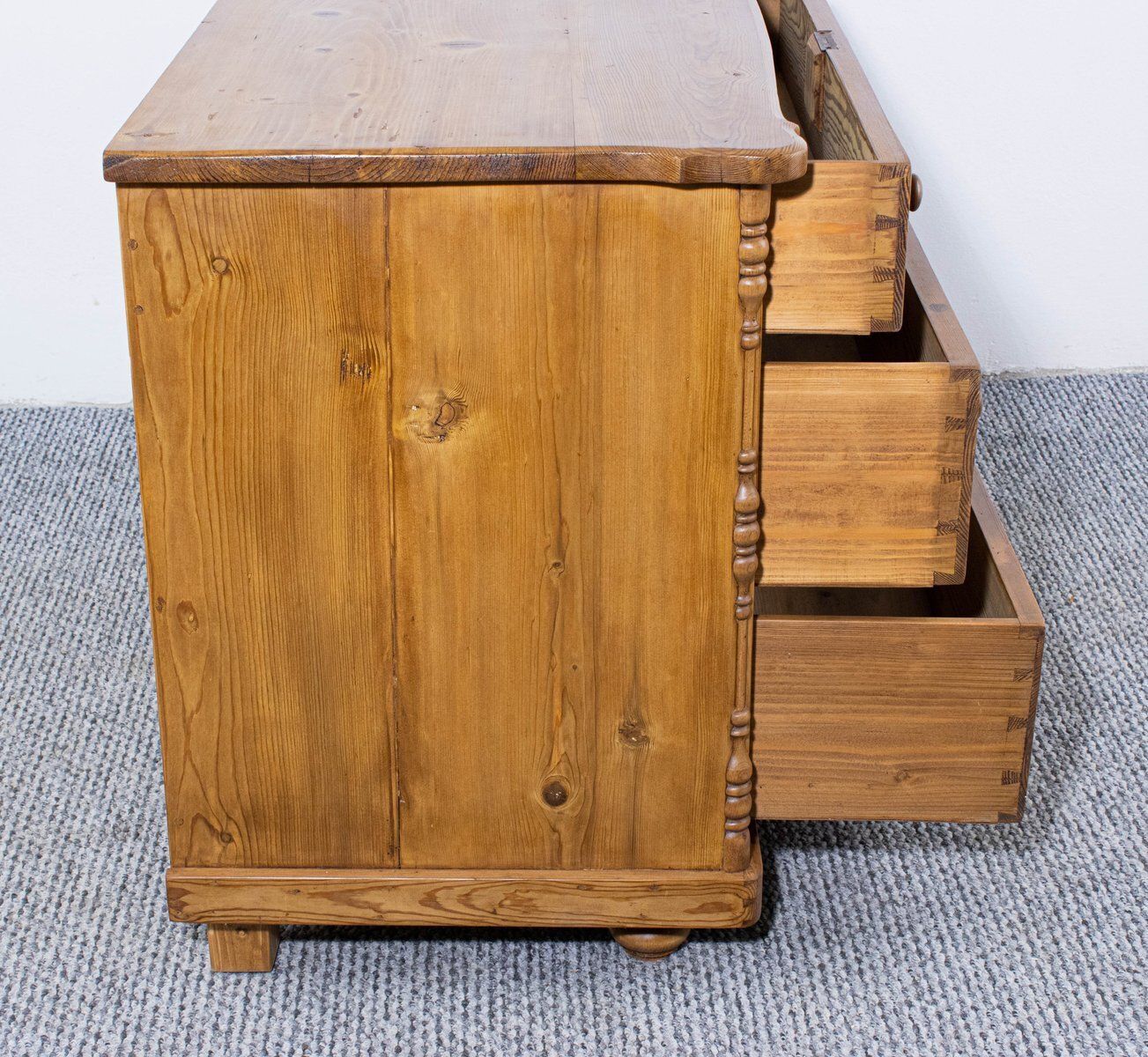 Antique Waxed Stripped Pine Chest Of 3 Drawers, Late 19th Century photo for sale