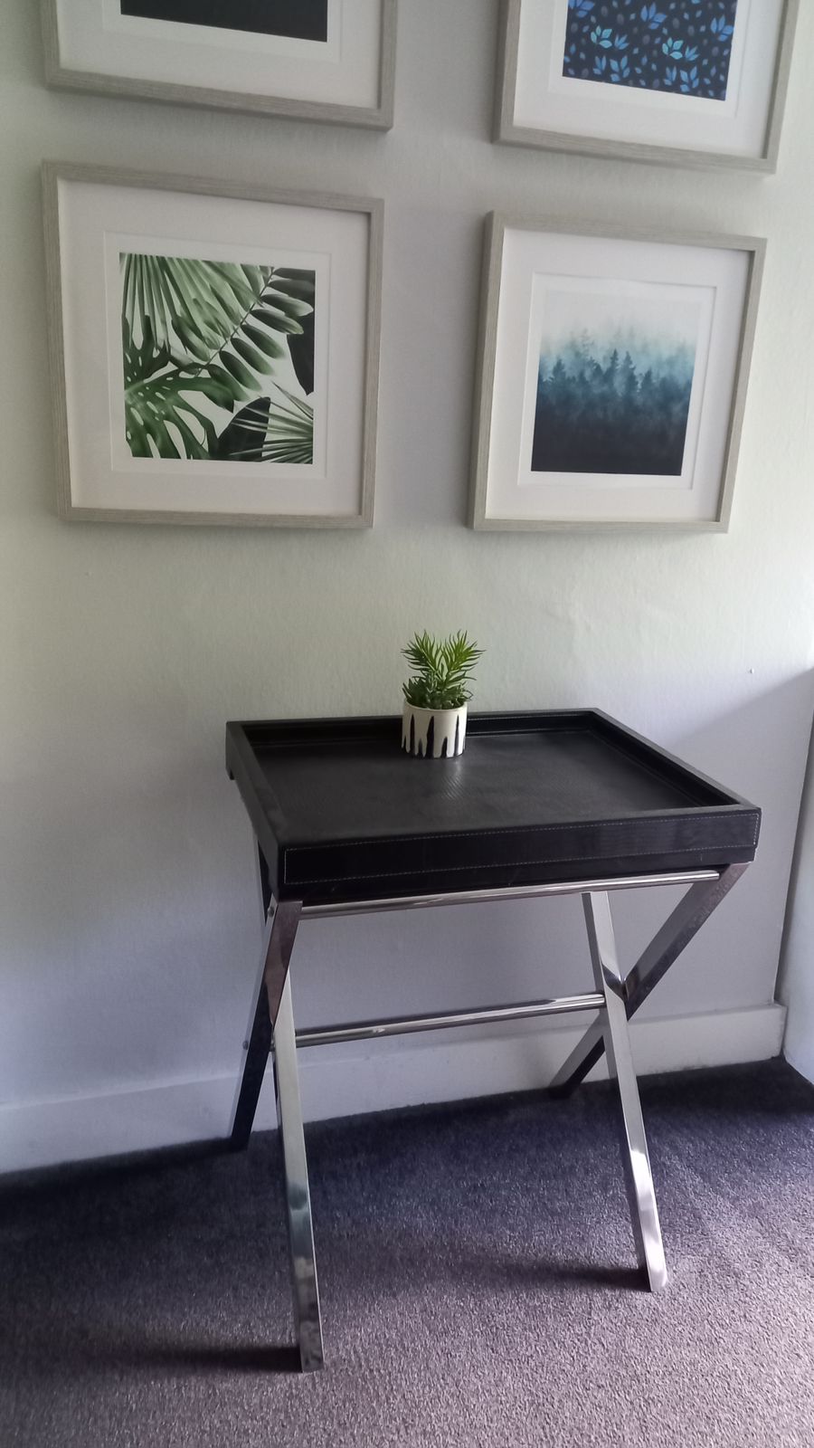 Side Table In Black Faux Crocodile Leather Patina With Chrome Crossover Legs photo vinterior