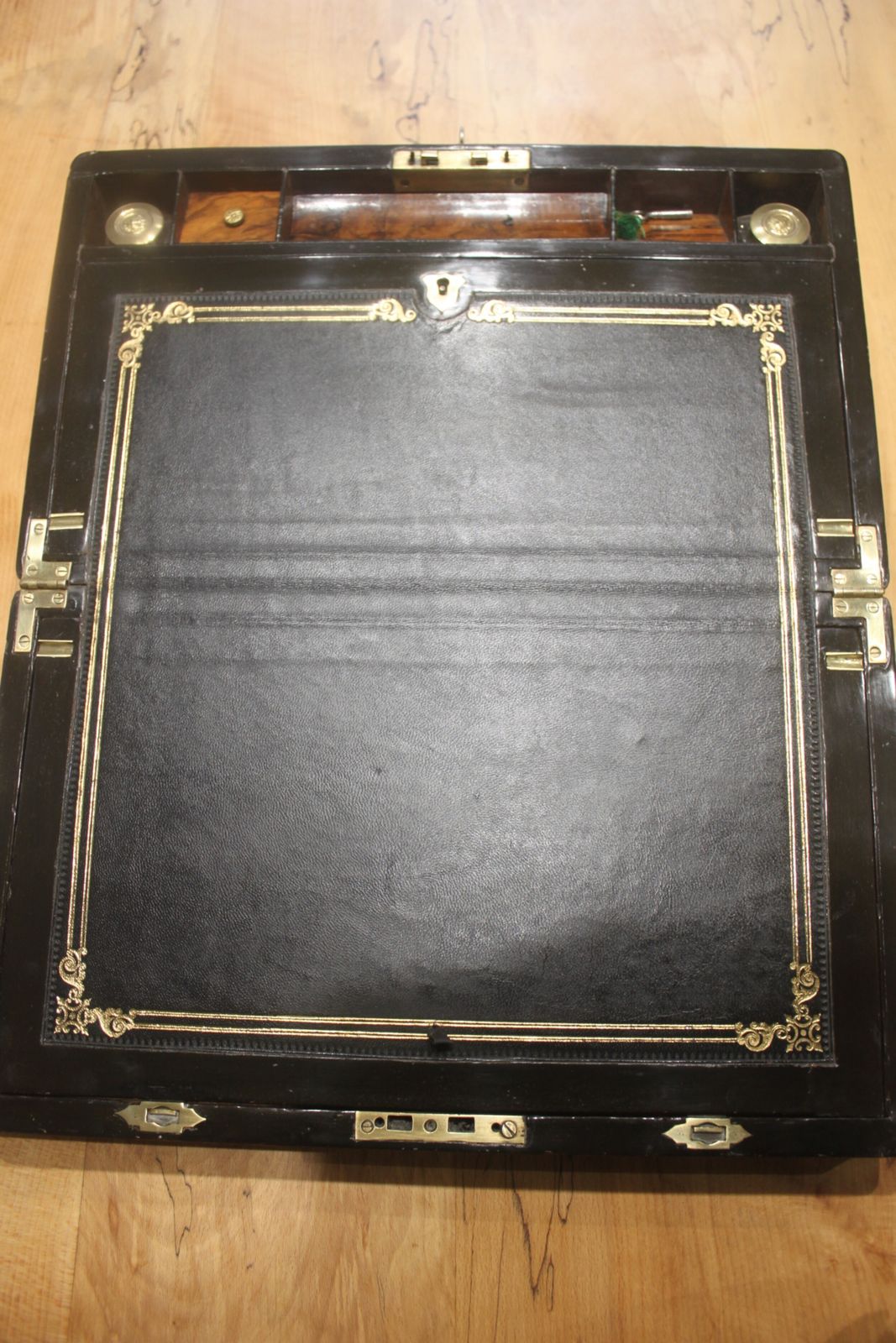 Victorian Walnut And Brass Bound Writing Slope With Bramah Lock, Key And Secret Drawers photo 1165.0