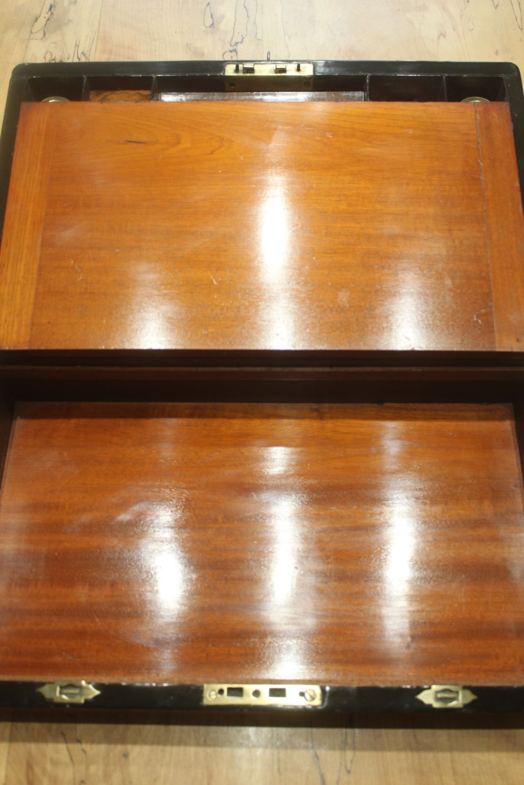 Victorian Walnut And Brass Bound Writing Slope With Bramah Lock, Key And Secret Drawers photo vintage