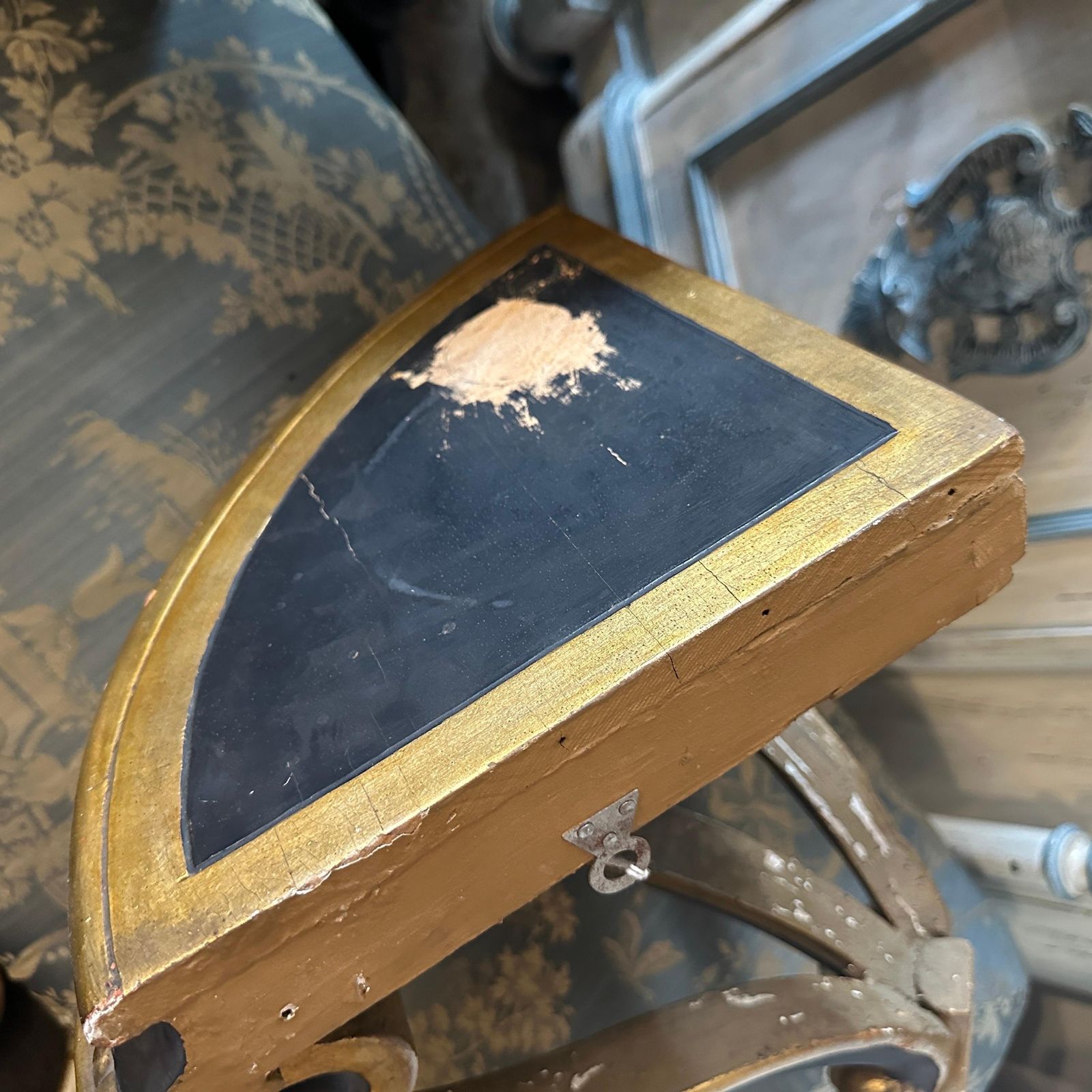 Baroque Revival Blue Lacquered And Gilded Wood Italian Corner Console Table photo vintage