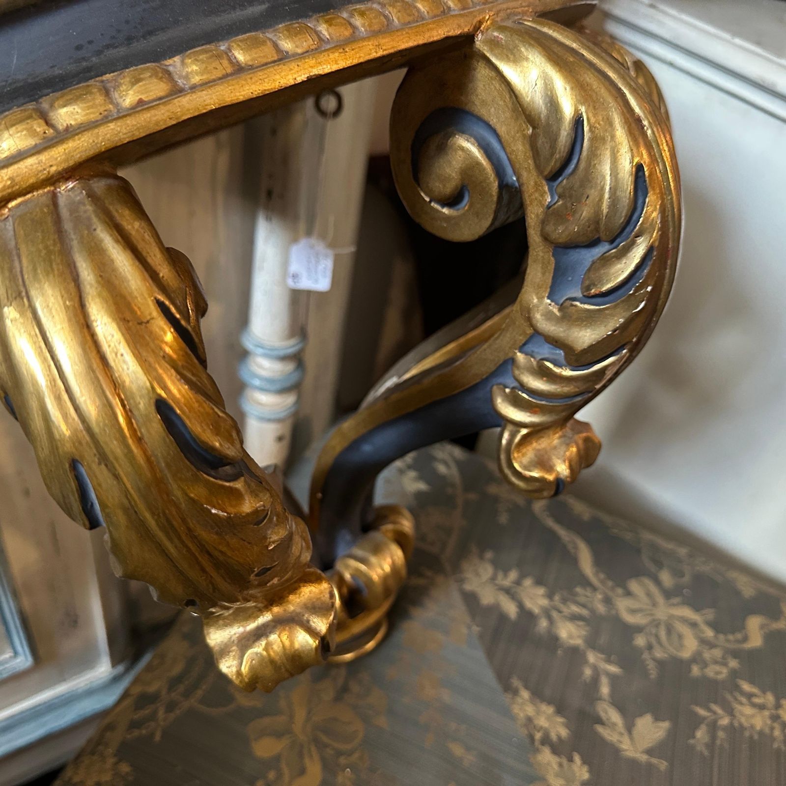 photo for sale Baroque Revival Blue Lacquered And Gilded Wood Italian Corner Console Table
