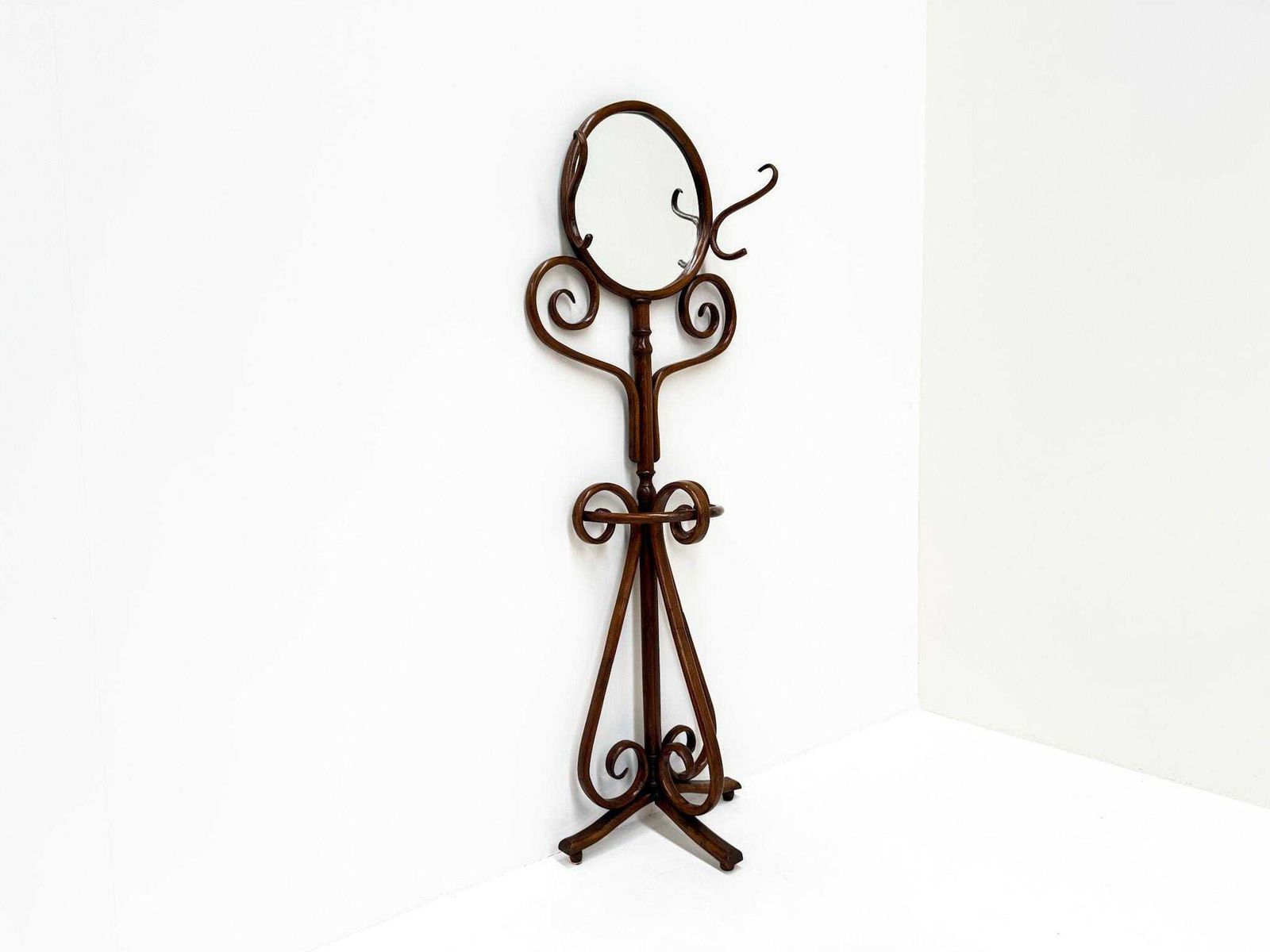 Antique Bentwood Shaving Or Hall Stand With Beveled Mirror, 1920s–1940s