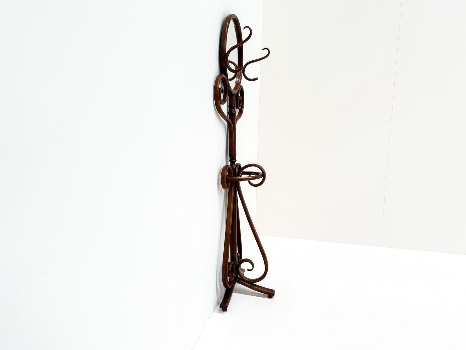 Antique Bentwood Shaving Or Hall Stand With Beveled Mirror, 1920s–1940s photo furniture