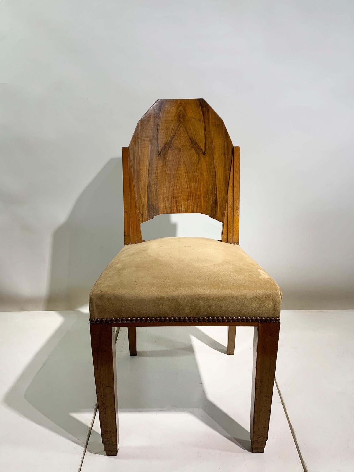 Pair Of Art Deco Side Chairs With Geometric Backs, France, Circa 1930s photo Furniture