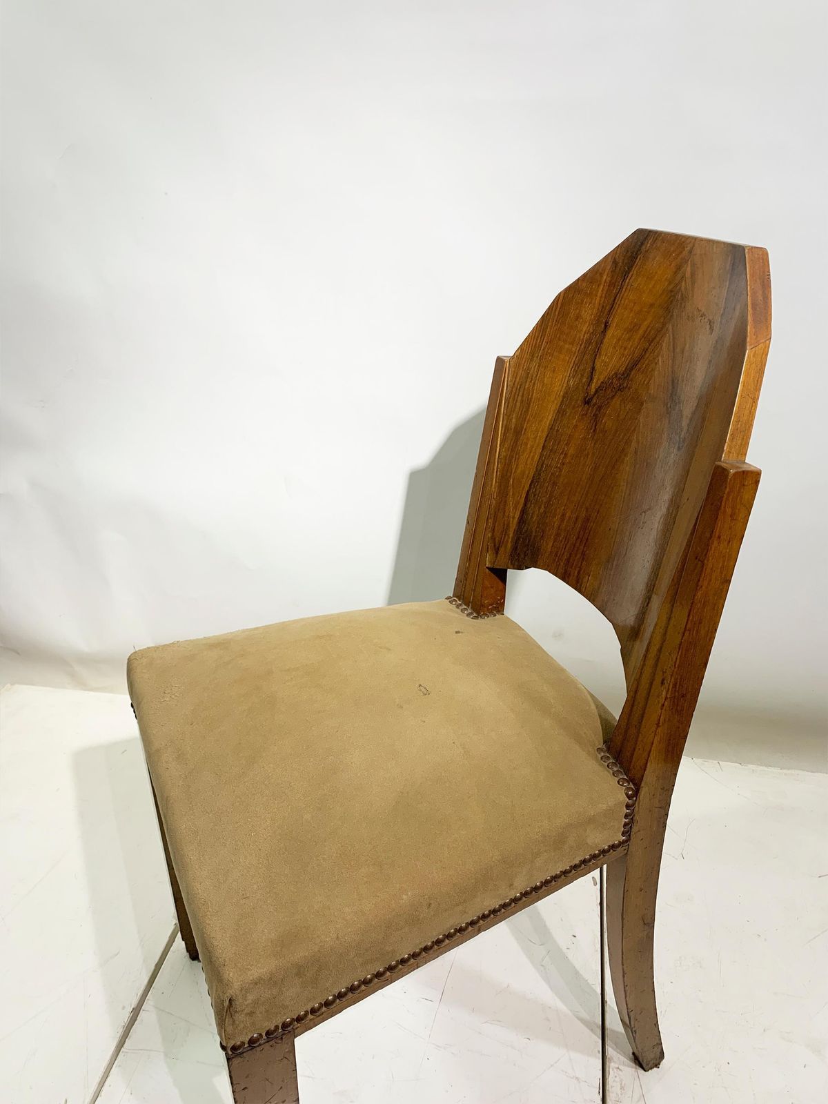 photo for sale Pair Of Art Deco Side Chairs With Geometric Backs, France, Circa 1930s