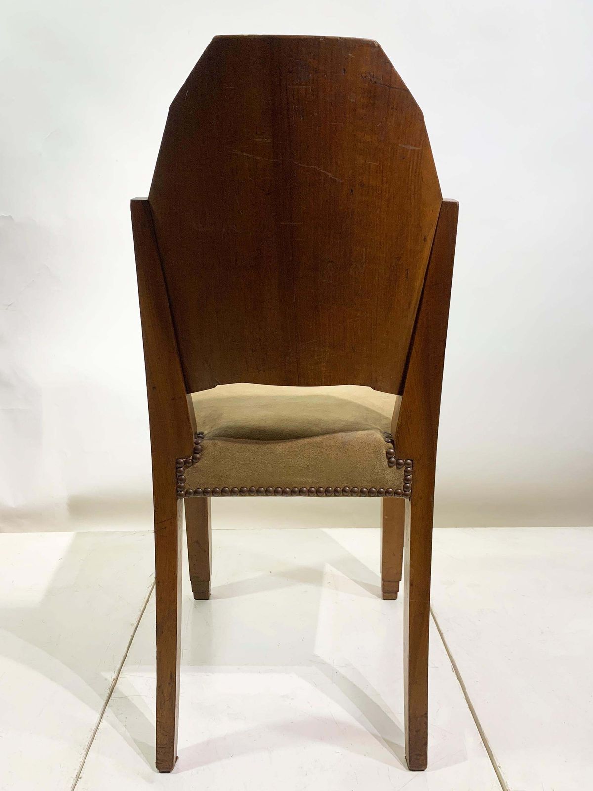 photo vintage Pair Of Art Deco Side Chairs With Geometric Backs, France, Circa 1930s