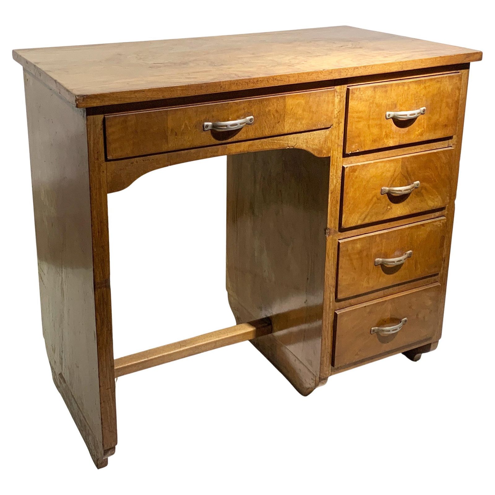 Mid 20th Century Figured Wood Desk In Walnut With Five Drawers, Circa 1940