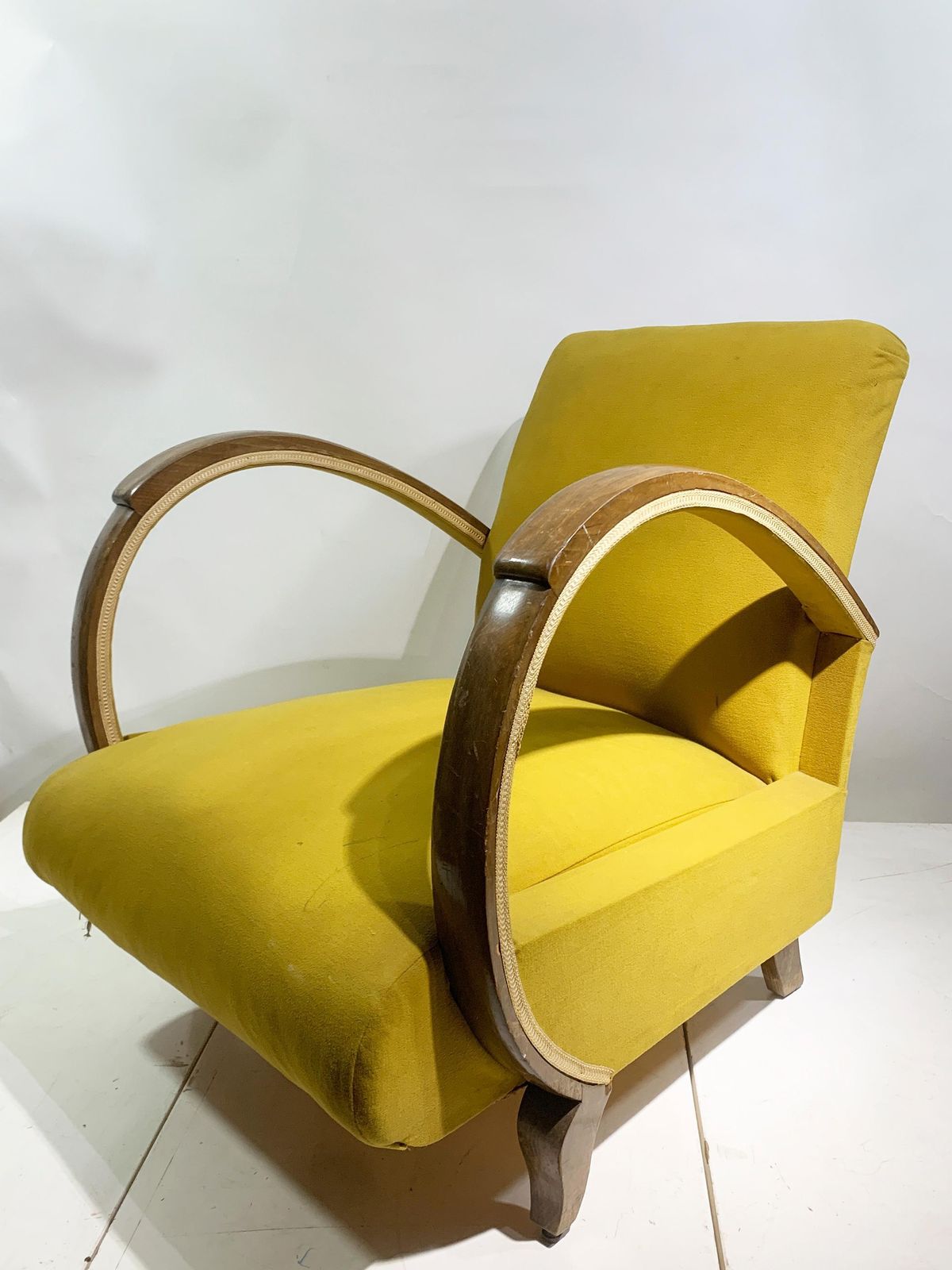 Mid 20th Century Art Deco Lounge Chair, In Bentwood/Yellow Green Fabric, 1930's photo buy