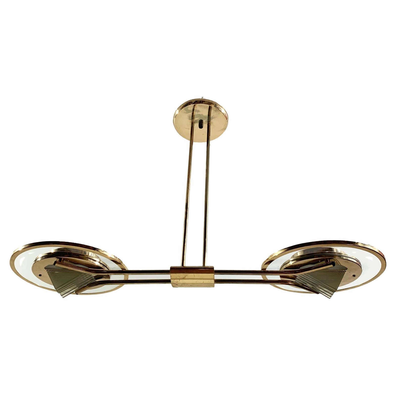 Art Deco Brass Chandelier, France, Circa 1930