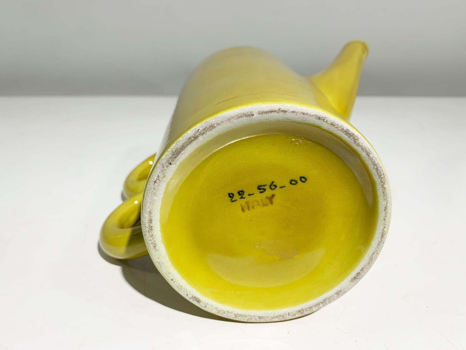 photo furniture Art Deco Enameled Ceramic Teapot Mustard With Sculptural Double Handle, Italy