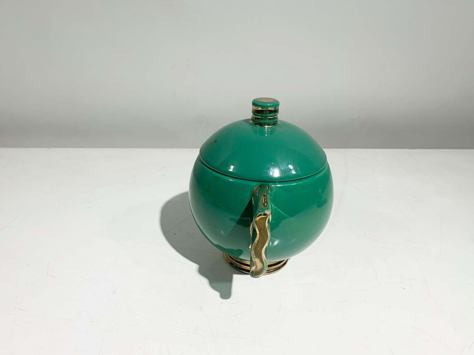 French Art Deco Tea Service Set, Gold & Green Glazed Porcelain Marked Robj Paris photo 758.0