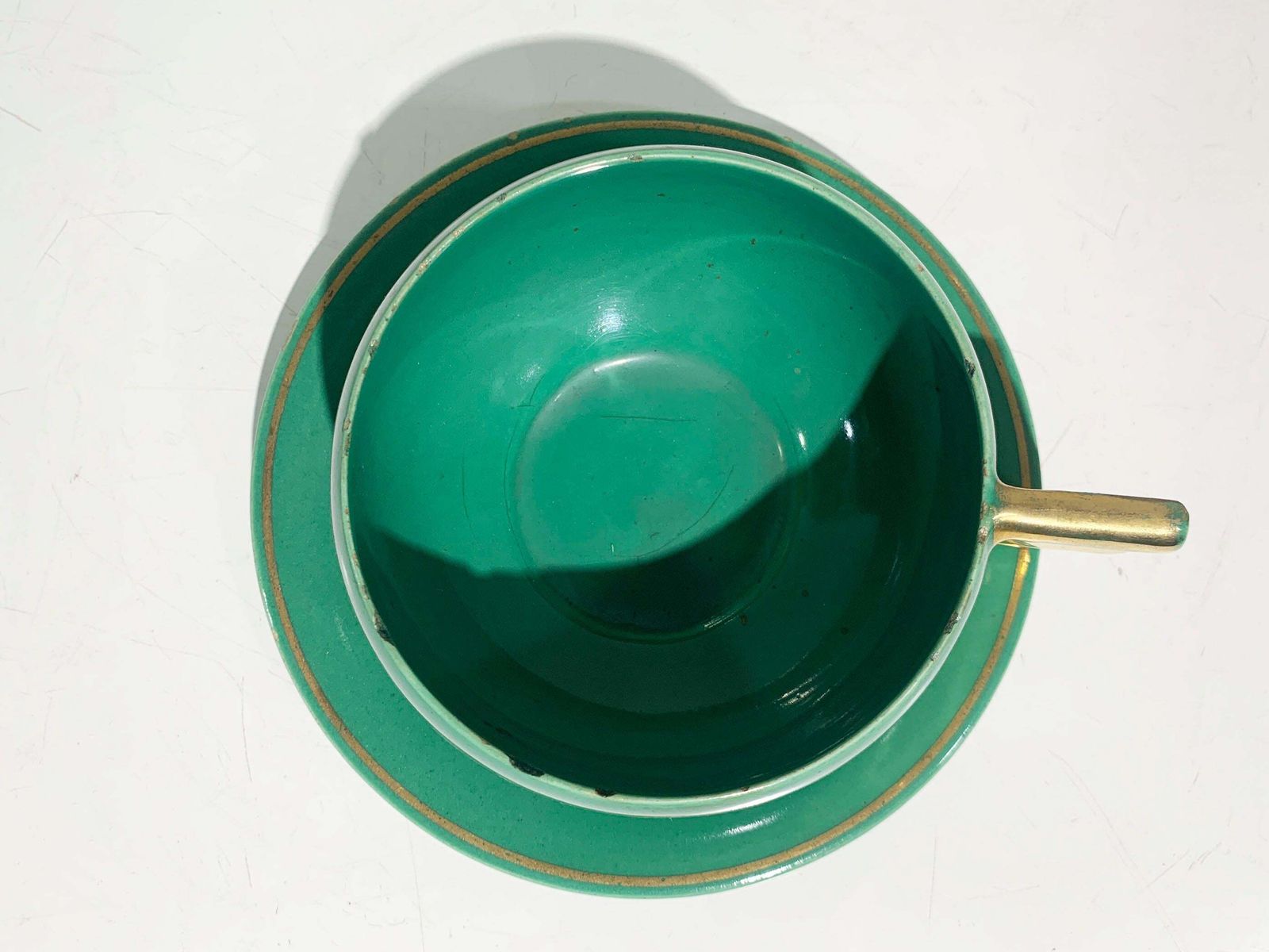 photo vintage French Art Deco Tea Service Set, Gold & Green Glazed Porcelain Marked Robj Paris