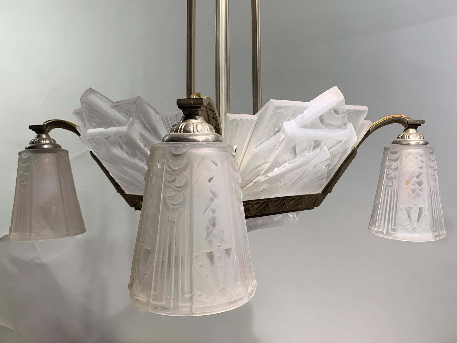 French Art Deco Chandelier Signed " Muller Freres Luneville" photo Lighting