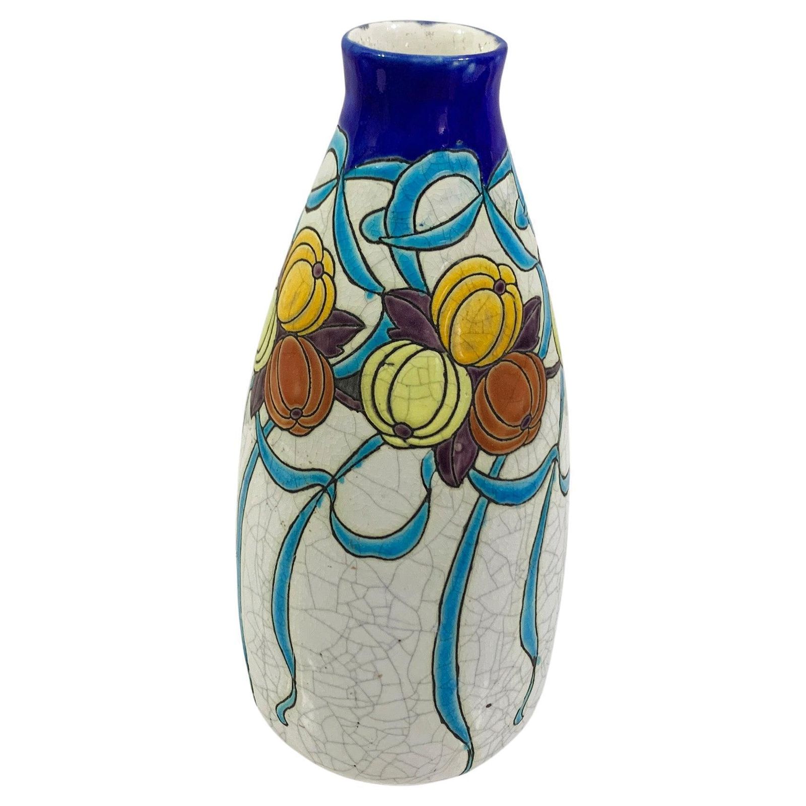 Charles Catteau Art Deco "Craquelé" Vase Stamped "Boch La Louvière"  Keramis